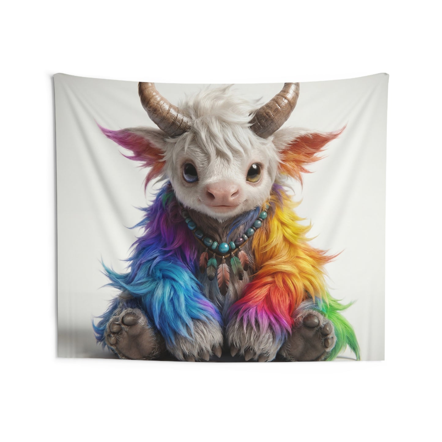 Rainbow Horned Guardian Indoor Wall Tapestries – Whimsical Folklore Creature