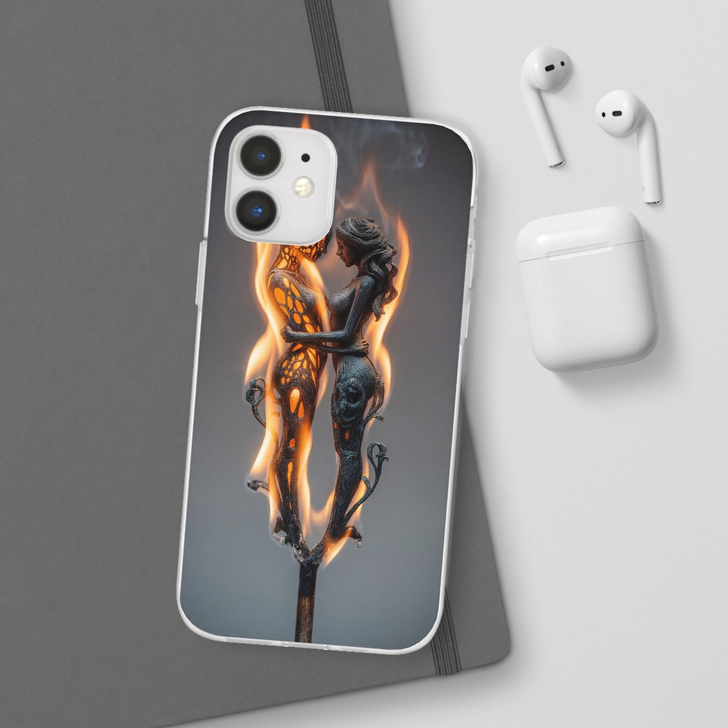 Flame-Embraced Lovers Flexi Cases – Intimate Glow Within the Fire