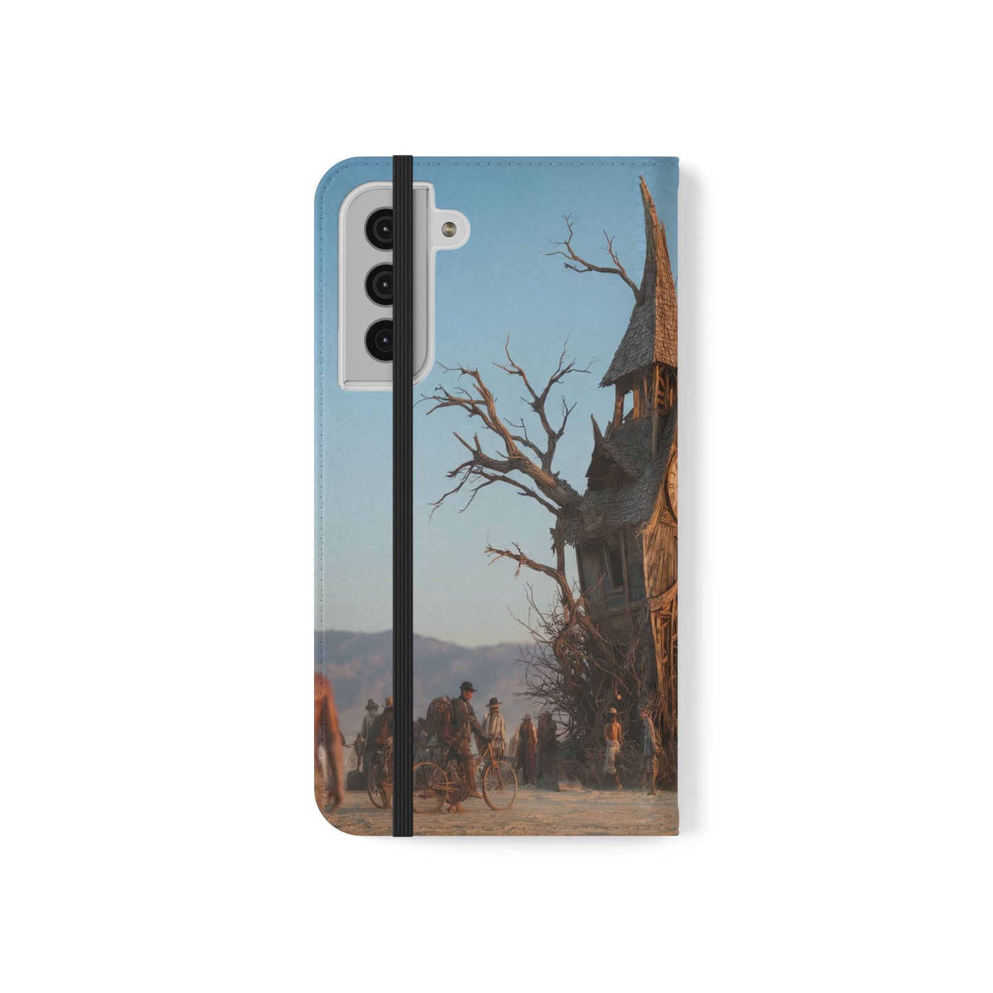 Clocktower Wanderers Flip Cases – Dusty Desert Sentinel Scene