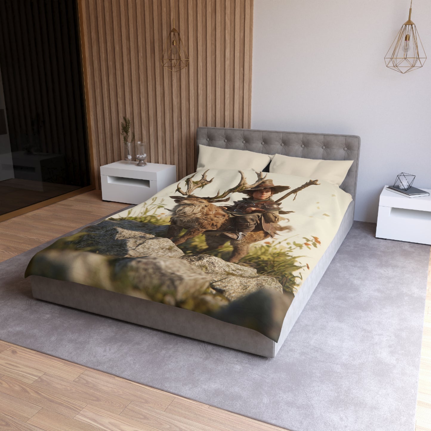 Young Rider with Stag Microfiber Duvet Cover – Sunlit Ridge Guardian