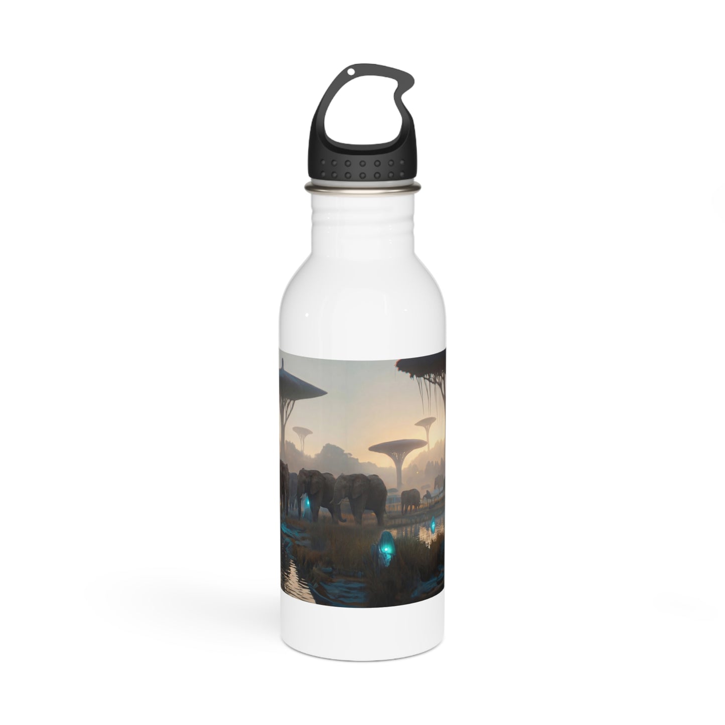 Elephants in Dawn’s Glow Stainless Steel Water Bottle – Serene Future Savannah