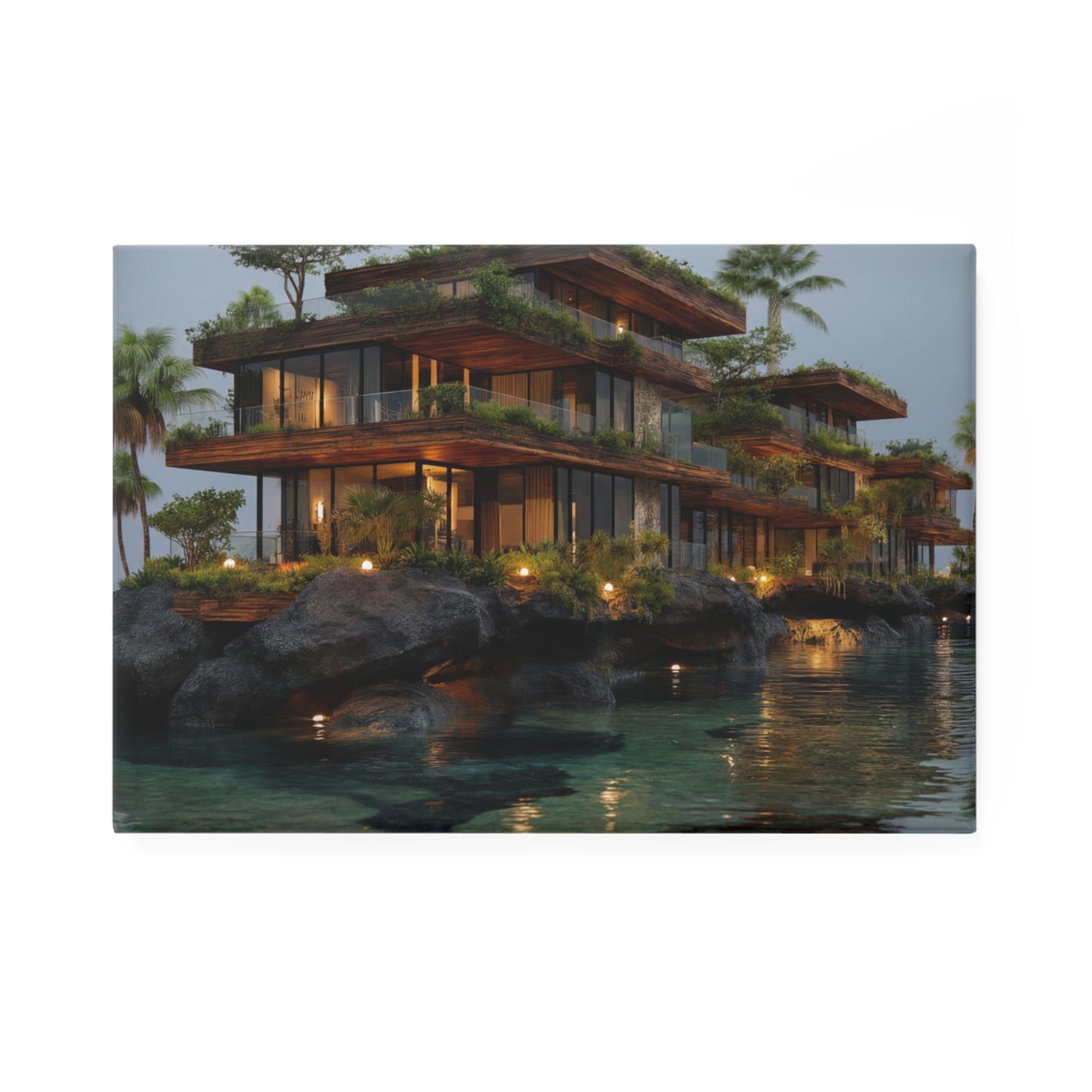Oceanfront Eco-Resort Button Magnet, Rectangle (1 & 10 pcs) – Where Architecture Meets the Whispering Tide