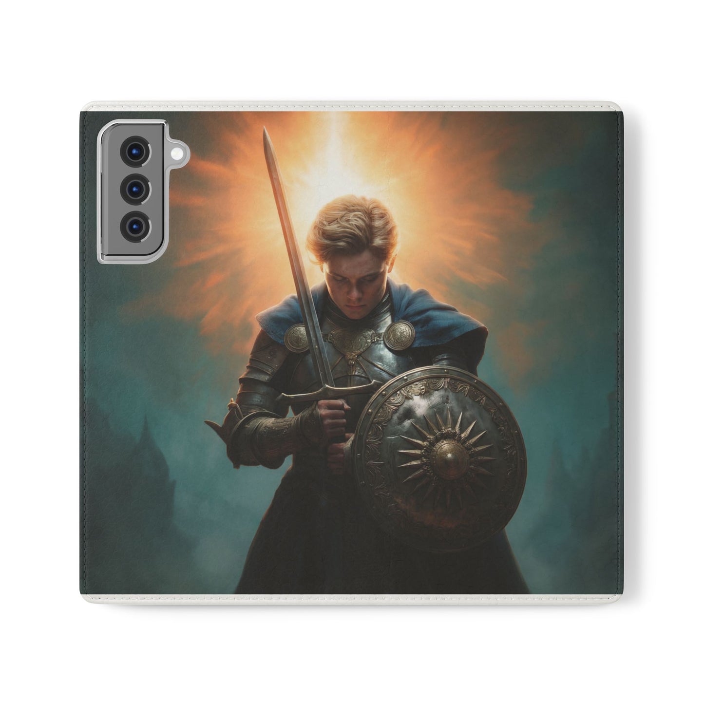 Dawn-Forged Knight Flip Cases – Radiant Armor Against Misty Skies