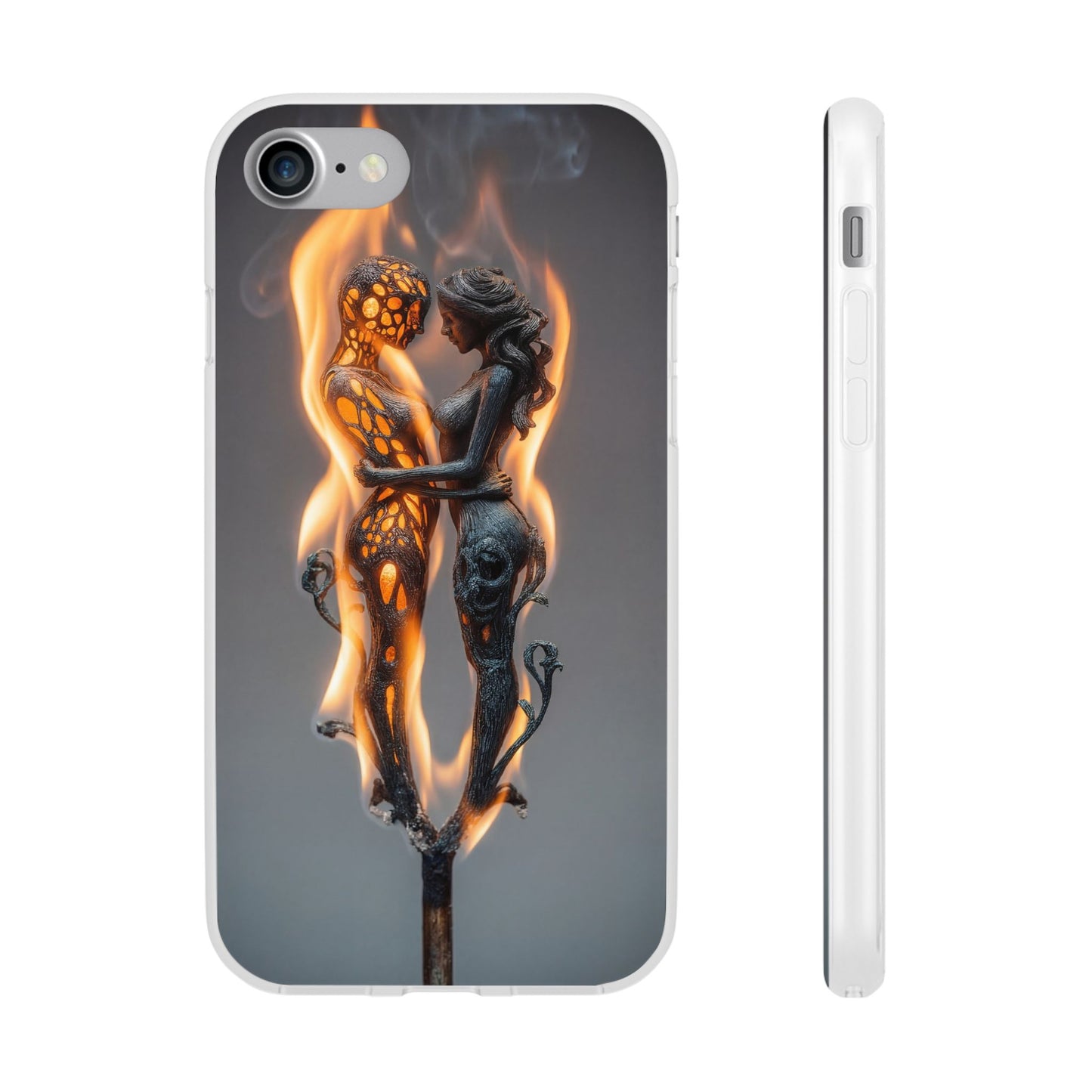 Flame-Embraced Lovers Flexi Cases – Intimate Glow Within the Fire