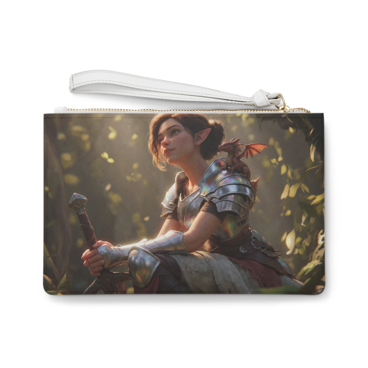 Elf Knight with Dragon Companion Clutch Bag – Sunlit Forest Sentinel
