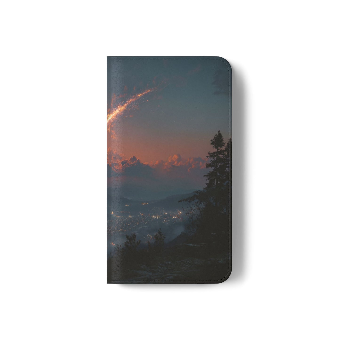 Meteor Over Valley Flip Cases – Crimson Sky Sentinel Cover
