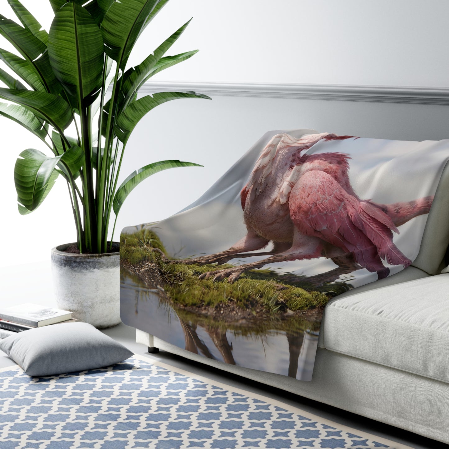 Pink Phoenix Creature Sherpa Fleece Blanket – Dawn Sky Guardian Plush Wrap