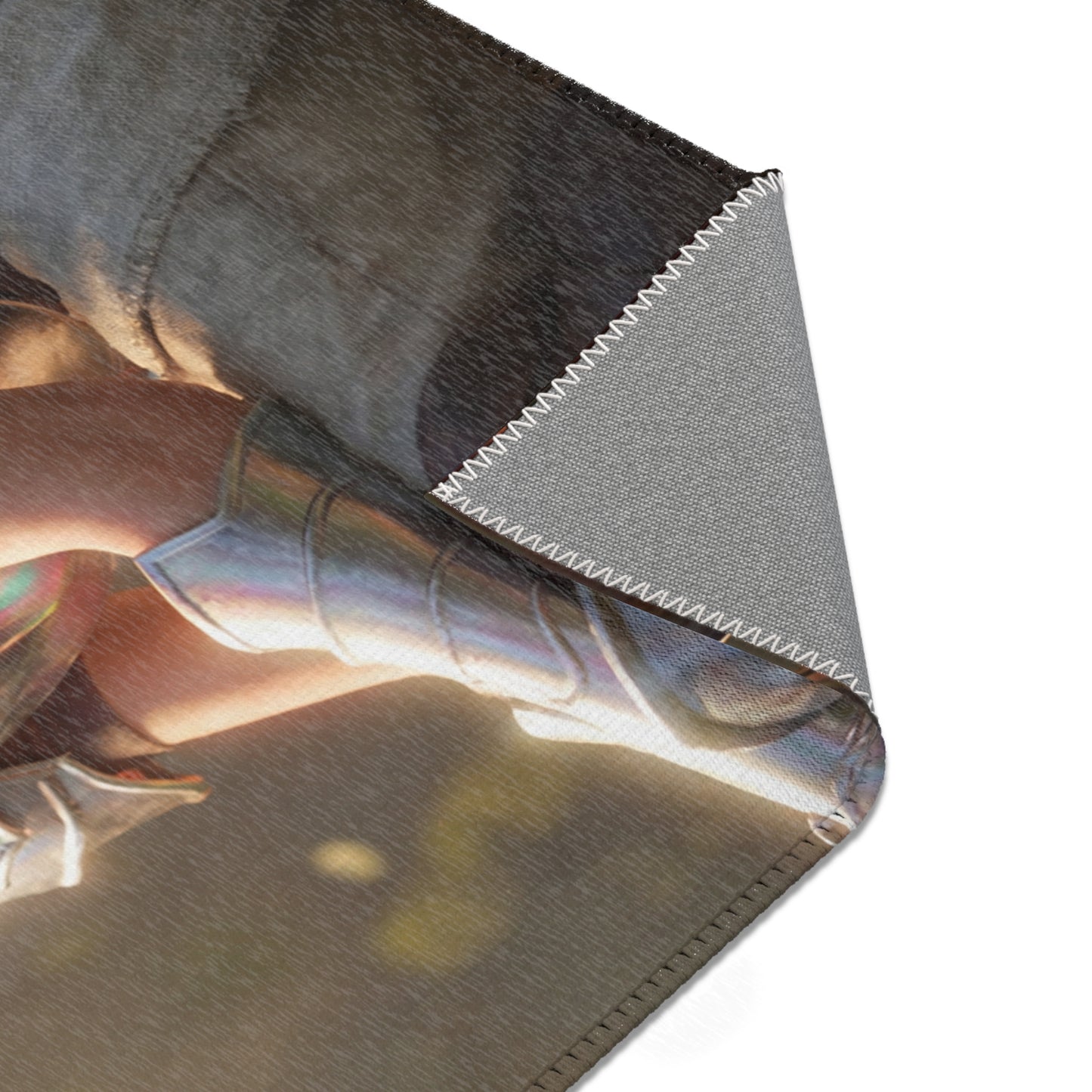 Elf Knight with Dragon Companion Area Rugs – Sunlit Forest Sanctuary
