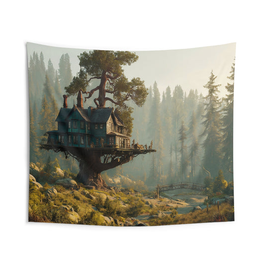 Treehouse Haven Indoor Wall Tapestries – Sun-Dappled Forest Sanctuary