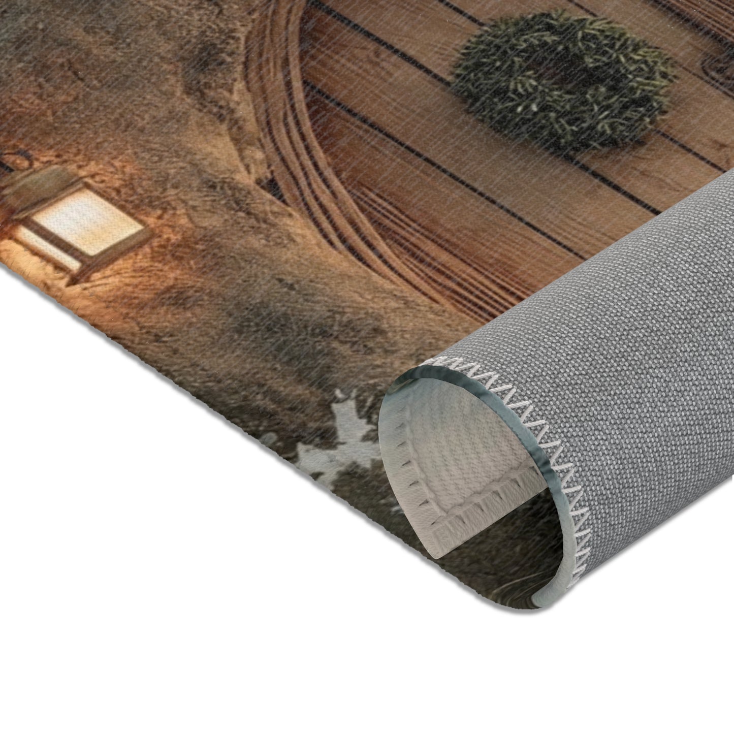 Winter Hollow Cottage Rug – Snow-Dusted Stone & Wood Sanctuary