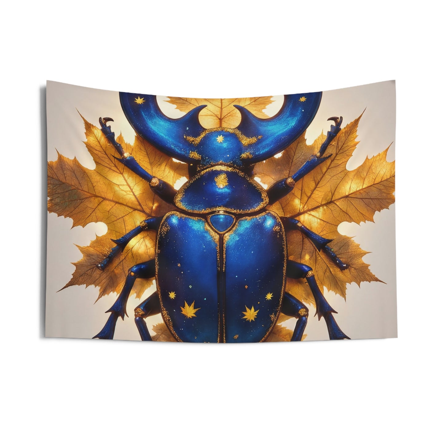 Celestial Beetle Indoor Wall Tapestries – Midnight Blue & Gilded Autumn Dream