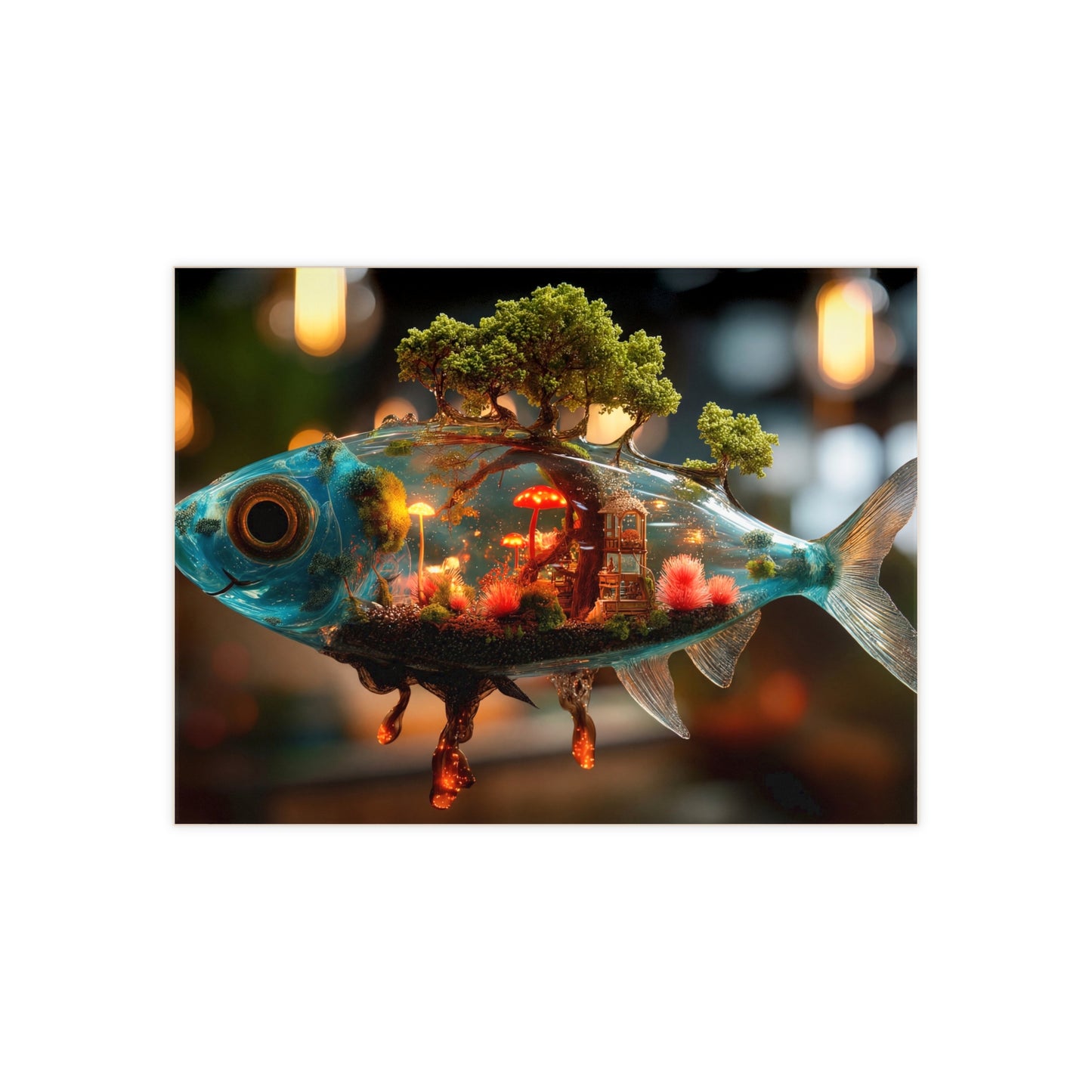 Forest Within Fish Ceramic Photo Tile – Bioluminescent Underwater Sanctuary
