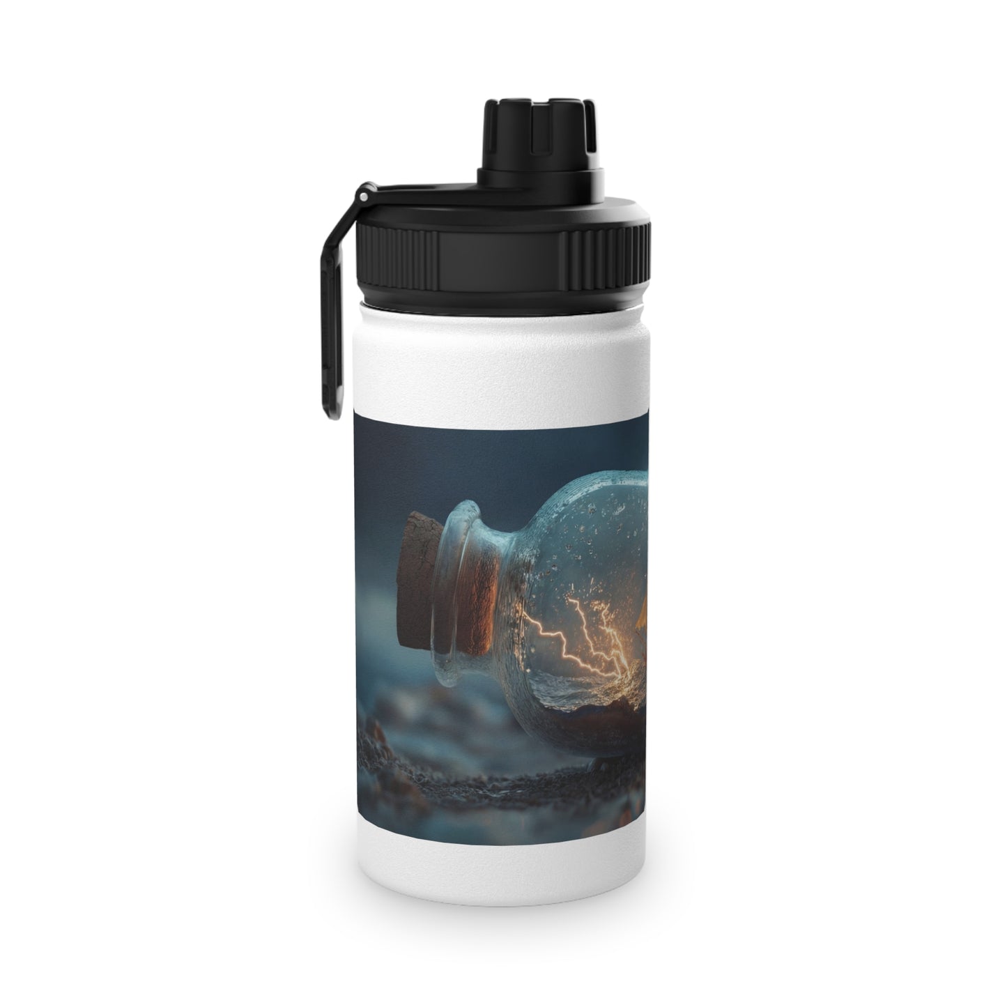 Storm-Sailed Ship in Bottle Stainless Steel Water Bottle, Sports Lid – Captured Tempest at Sea
