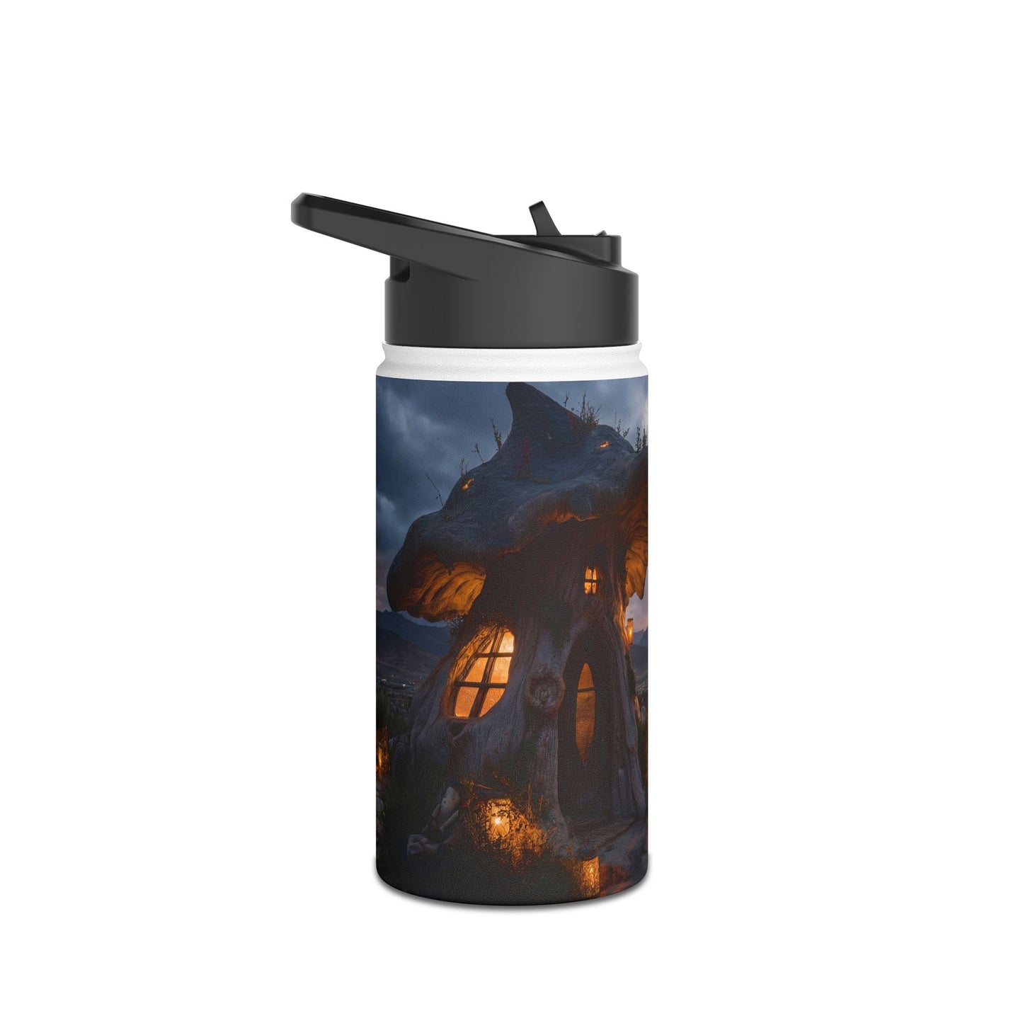 Mushroom Cottage Sunset Water Bottle – Warm Glow Haven Standard Lid