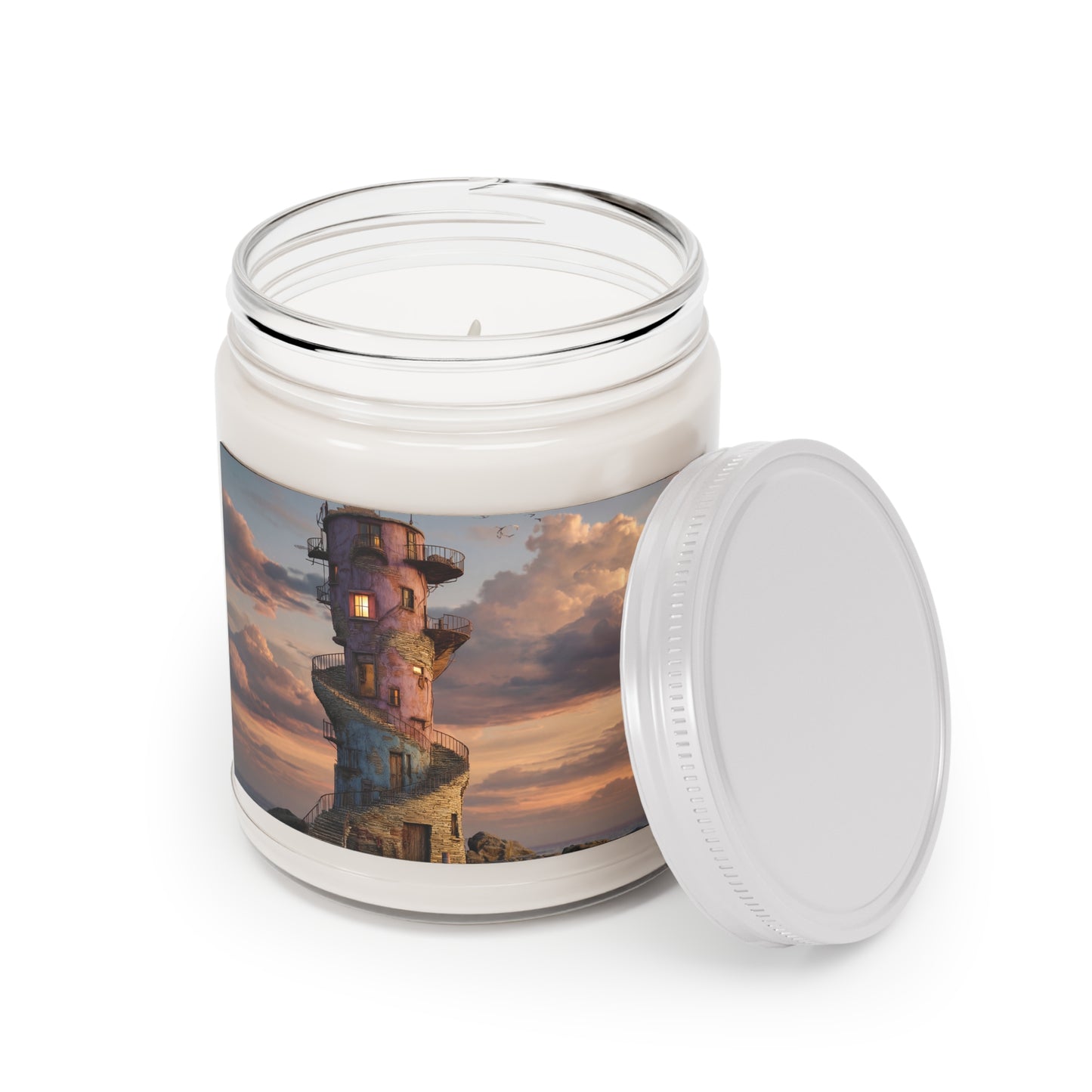 Twilight Lighthouse Tower Scented Soy Candles with White Lid, 9oz – Keeper of the Sunset Coast