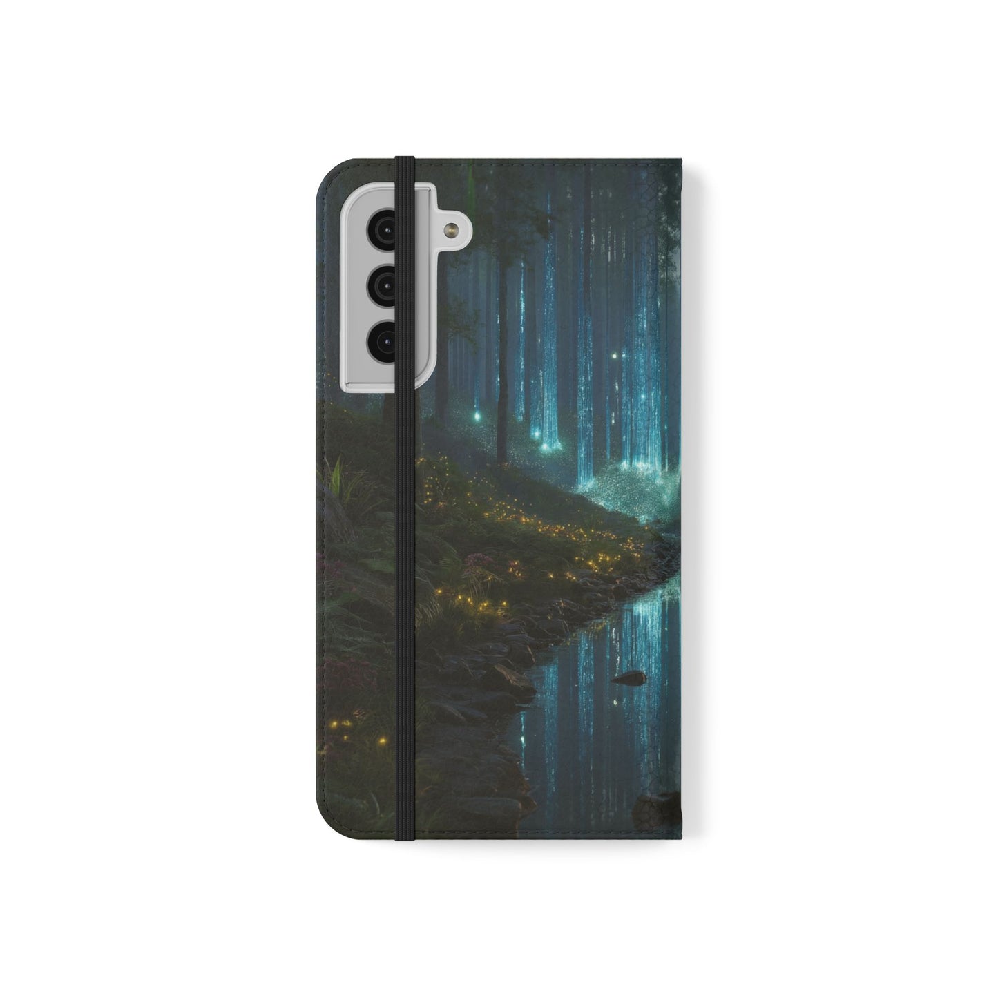 Bioluminescent Forest Flip Cases – Cyan Lightfall Stream Cover