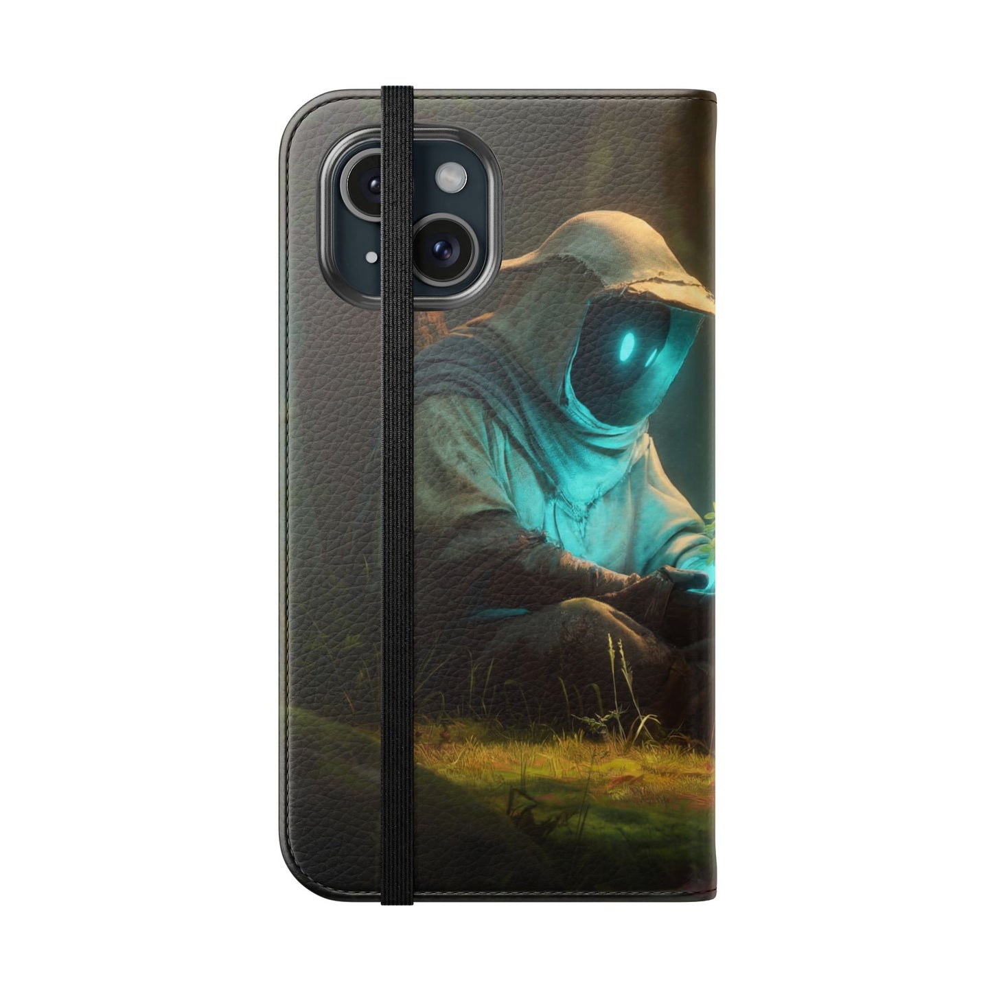 Glowing Orb Hooded Guardian Flip Cases – Bioluminescent Forest Keeper