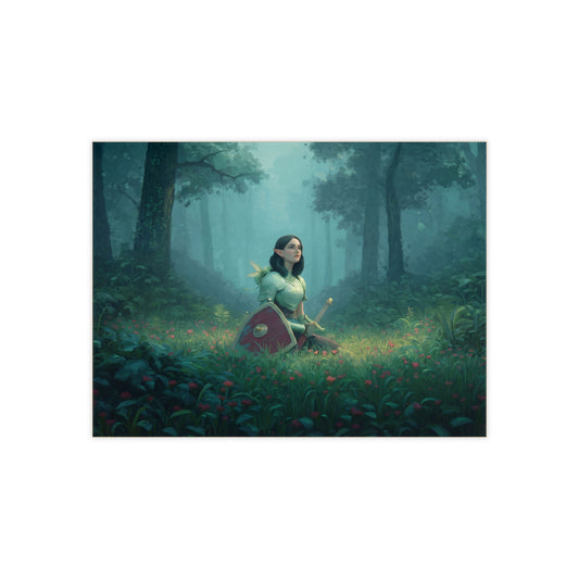 Elven Warrior in Misty Grove Ceramic Photo Tile – Guardian of Whispering Woods