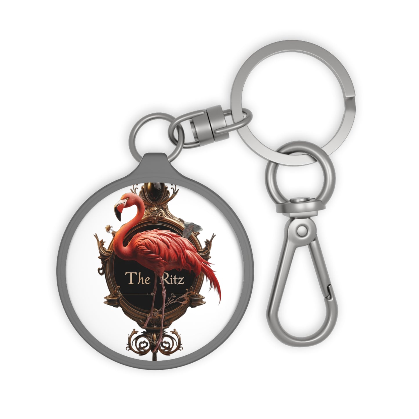 Crimson Flamingo Manor Keyring Tag – Gilded Frame Elegance