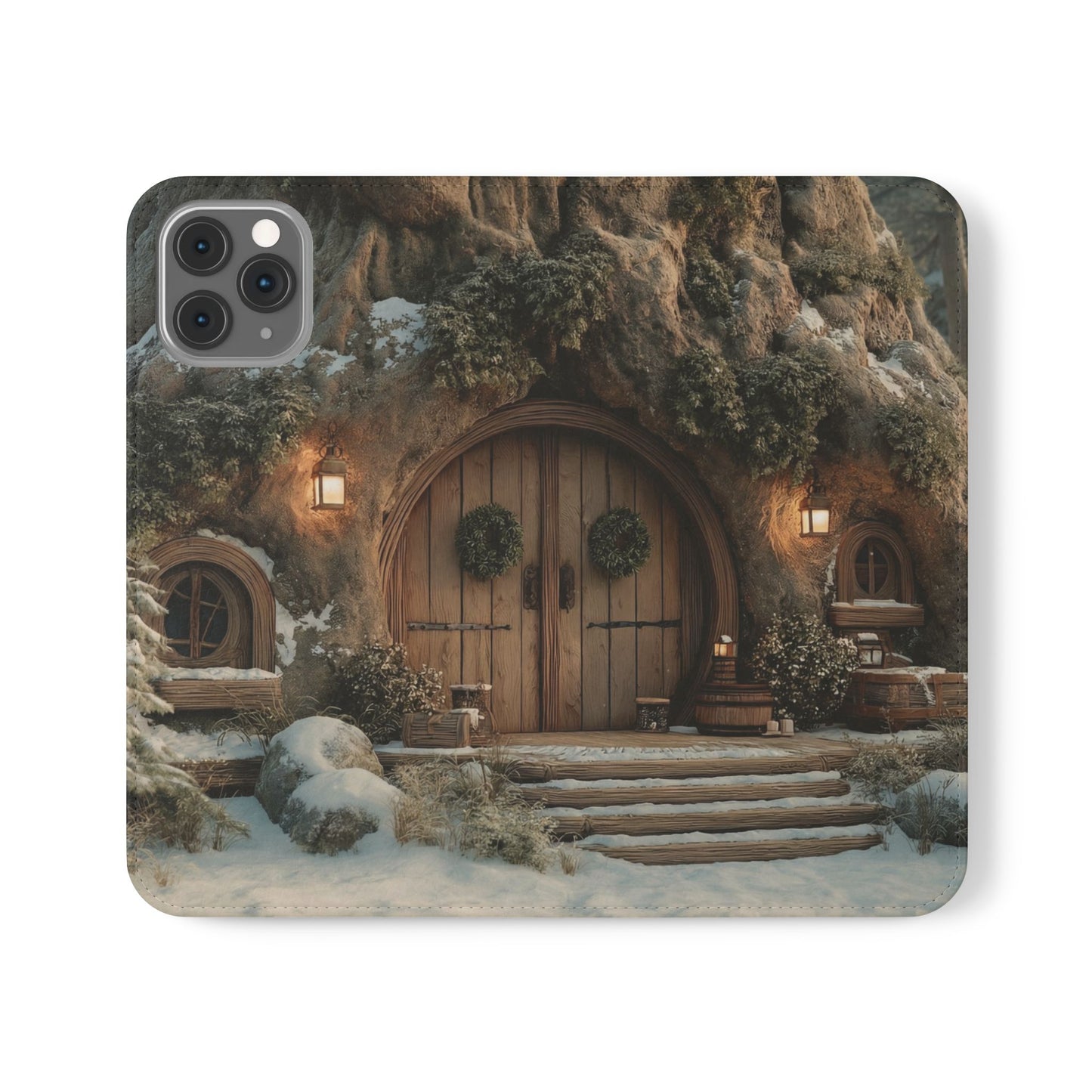 Hobbit Hole Flip Cases – Cozy Winter Doorway Scene