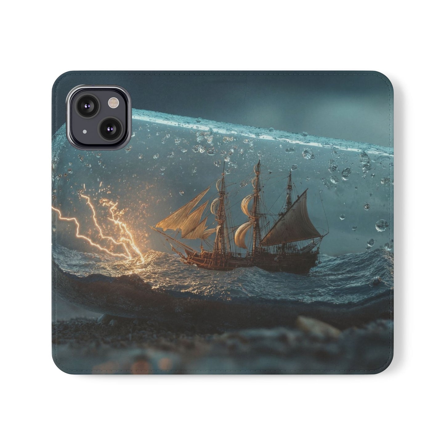 Storm-Struck Galleon Flip Cases – Lightning Inside Glass Bottle