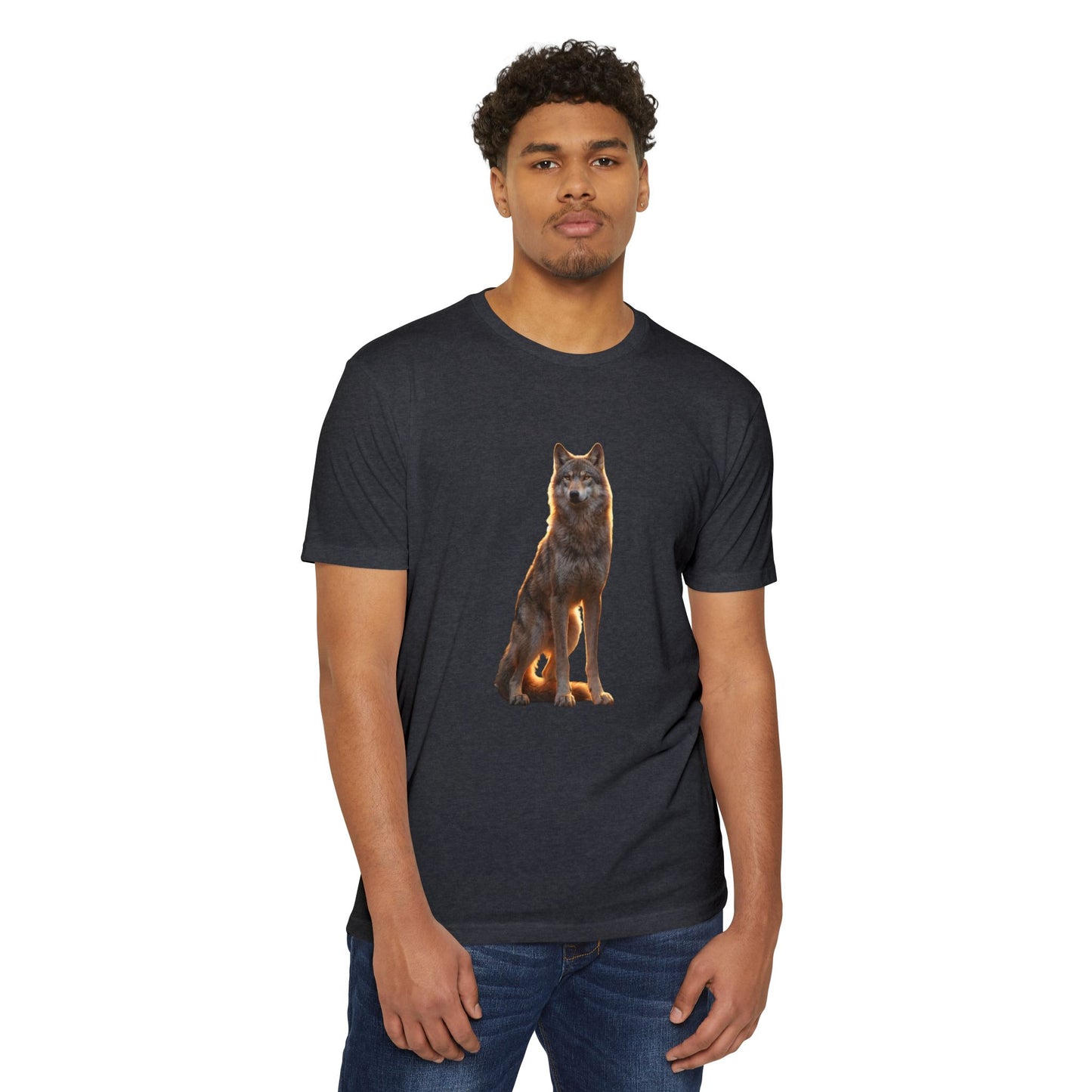 Gaze of the Lone Wolf Unisex CVC Jersey T-shirt – Amber Light Sentinel Portrait