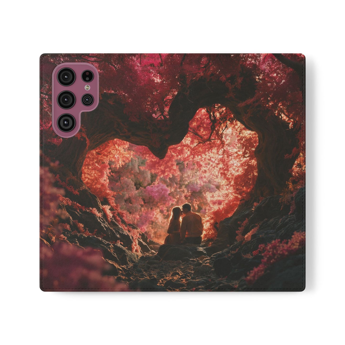 Crimson Arch Flip Cases – Heart-Shaped Canopy Romance