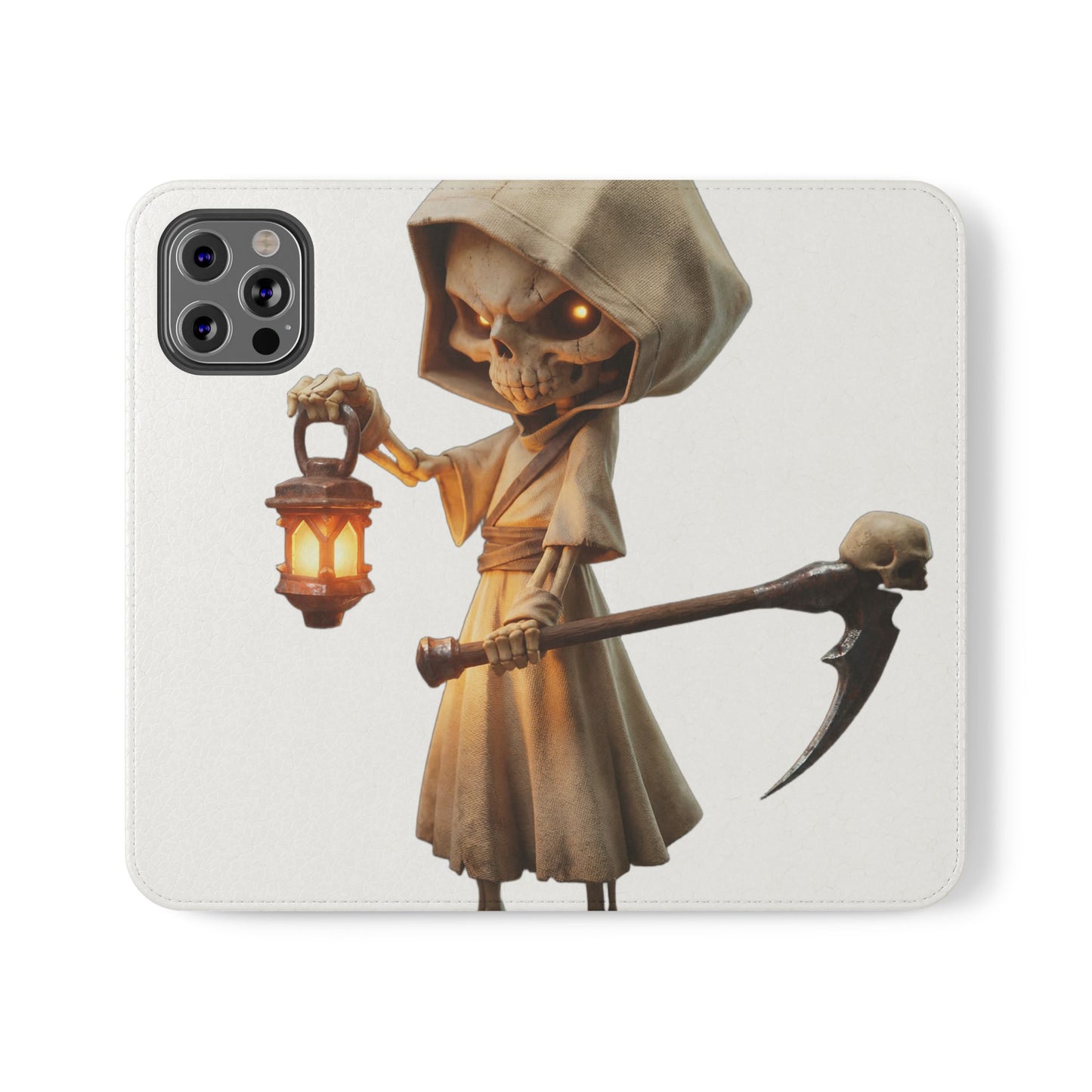 Lantern-Bearing Sentinel Flip Cases – Hooded Guardian with Scythe and Warm Glow