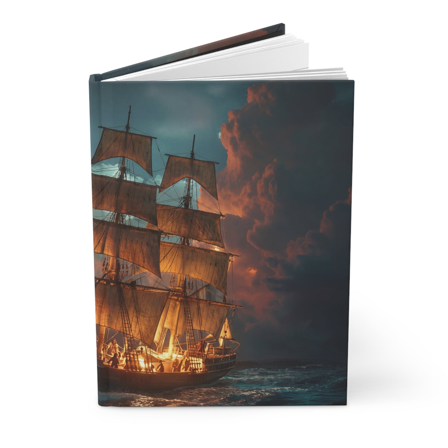 Starlit Galleon Hardcover Journal Matte – Voyage Through Crimson Skies