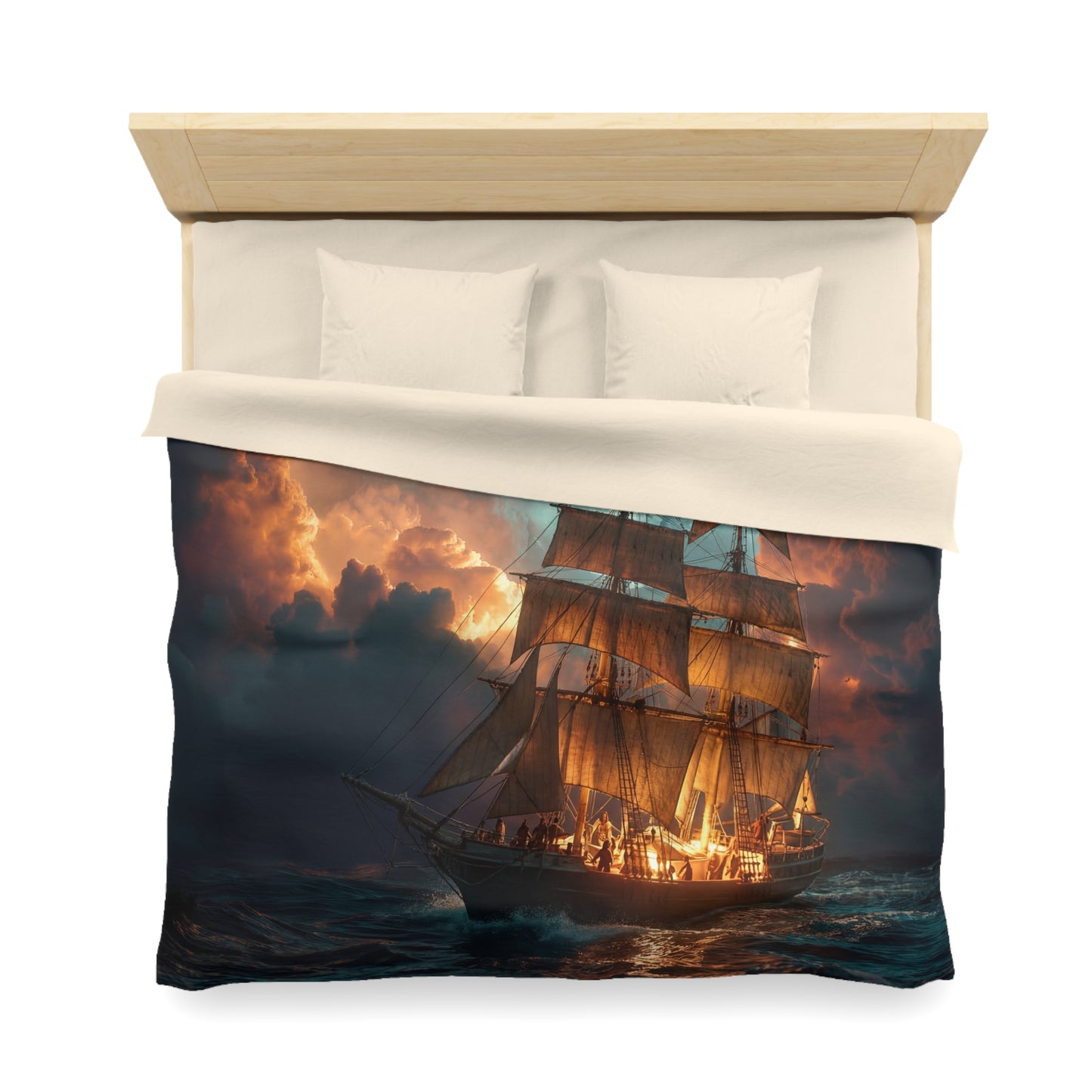 Golden Galleon Microfiber Duvet Cover – Storm-Beaten Night Voyage