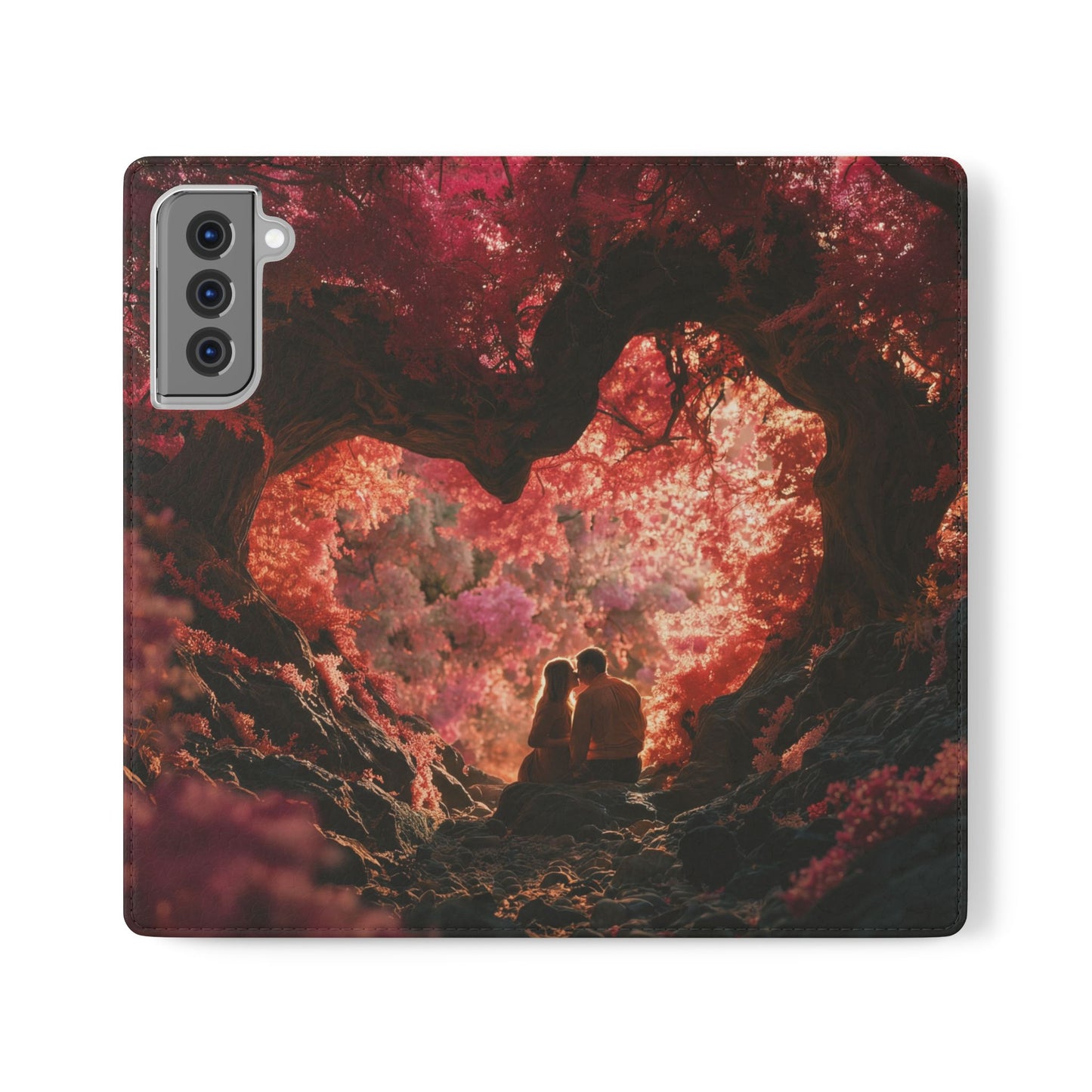 Crimson Arch Flip Cases – Heart-Shaped Canopy Romance