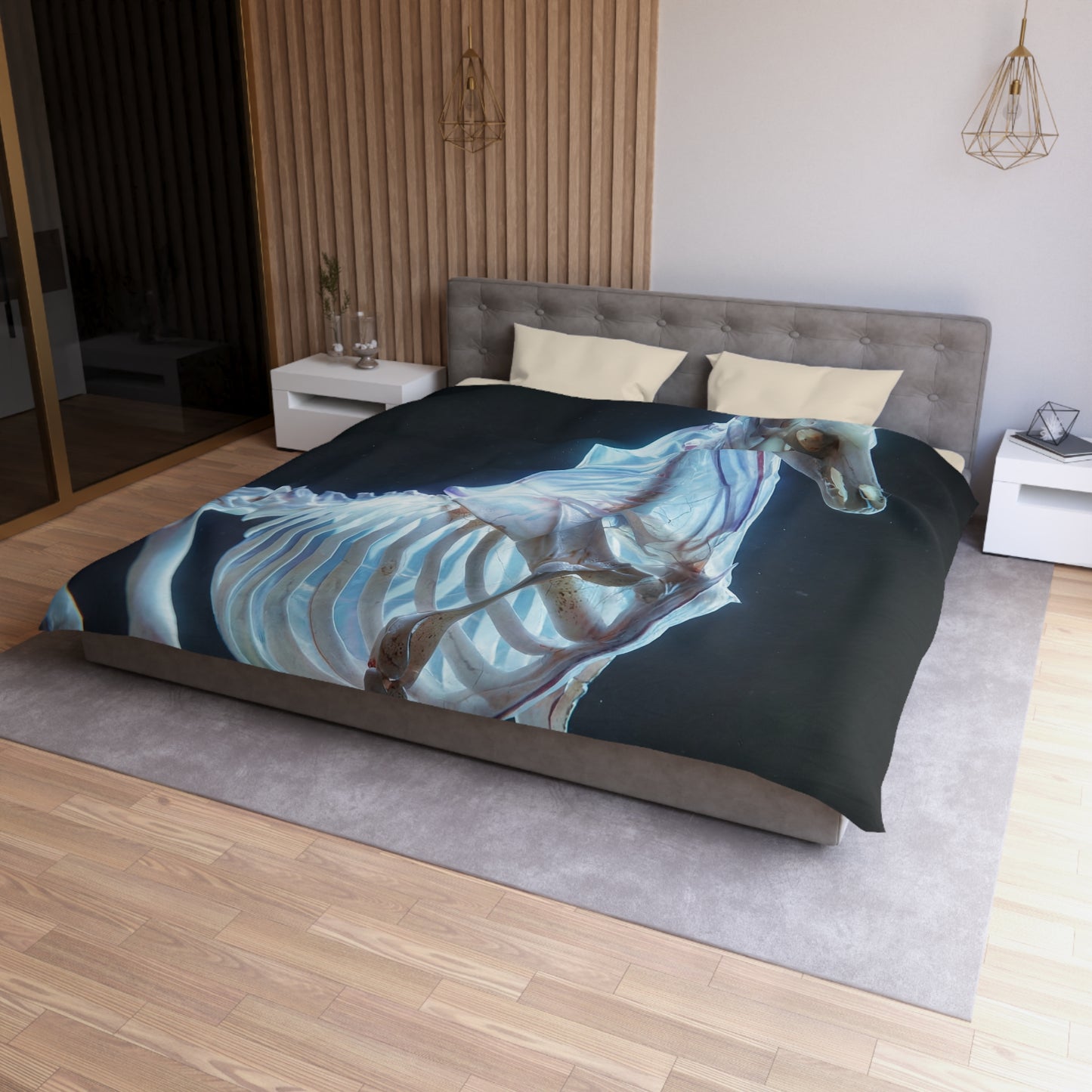 Celestial Unicorn Skeleton Duvet Cover – Ethereal Glow in the Dark