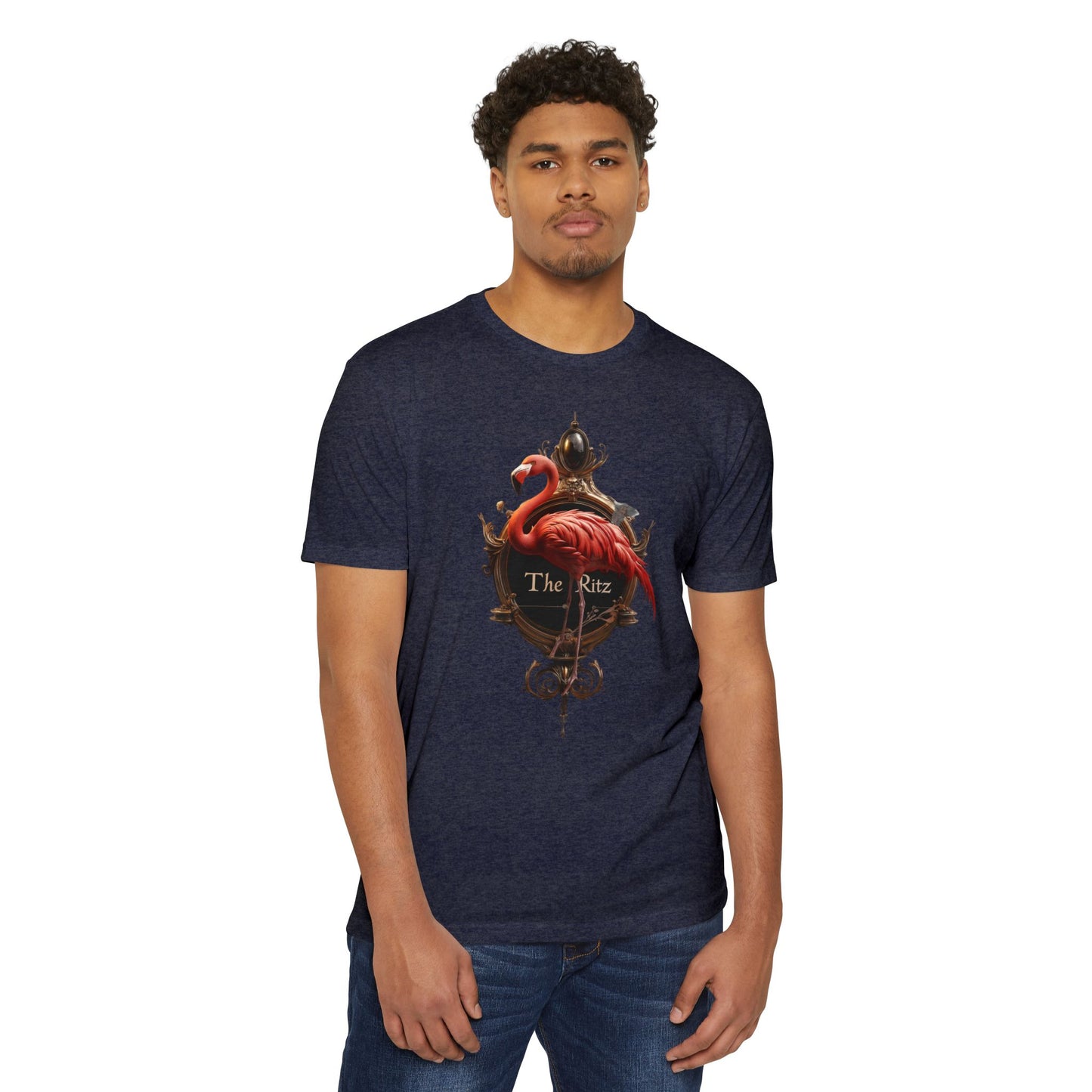 The Ritz Flamingo Ornate Clock T-shirt – Gilded Timepiece and Pink Bird Design