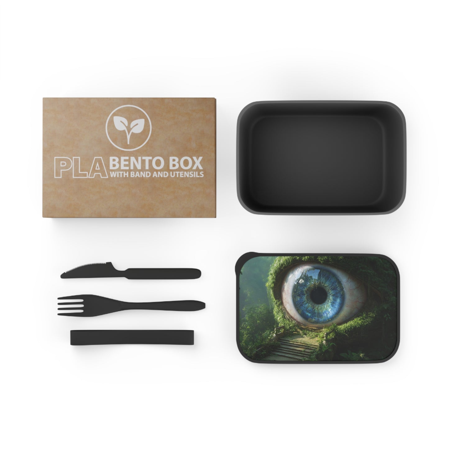 Guardian Eye Forest PLA Bento Box with Band and Utensils – Verdant Watchtower Dreamscape