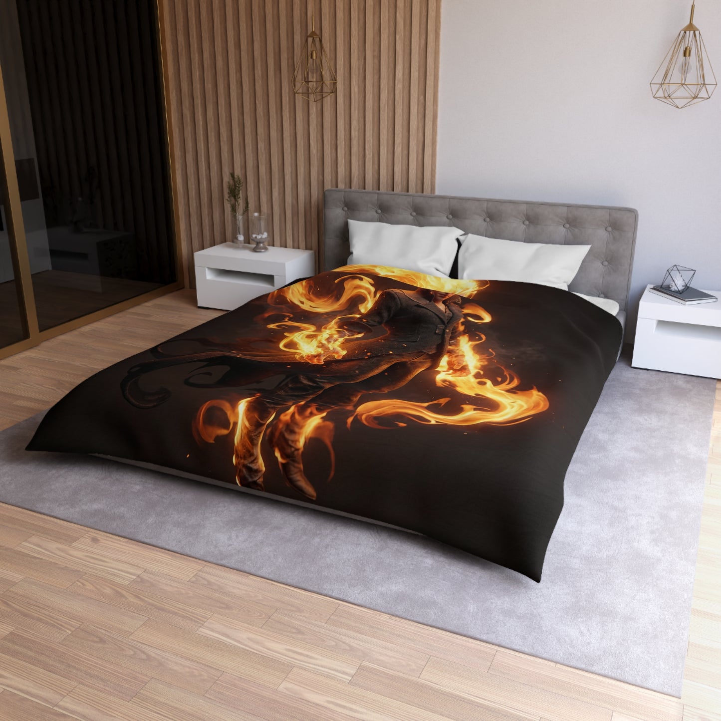 Flame-Weaver Duvet Cover – Sovereign of Ember and Shadow