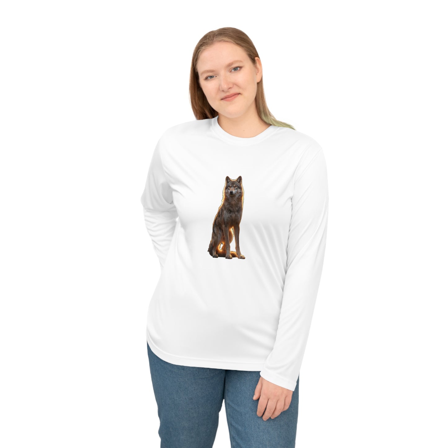 Golden Hour Wolf Unisex Performance Long Sleeve Shirt – Silent Watcher at Twilight