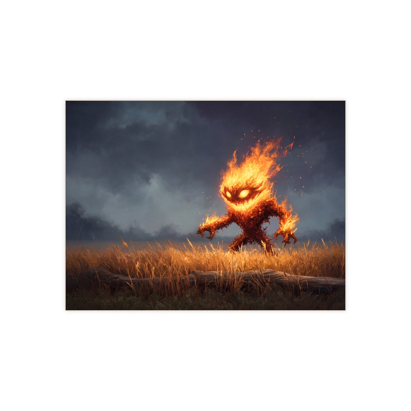 Fire Spirit in the Twilight Field Ceramic Photo Tile – Ember Guardian of the Stormy Meadow