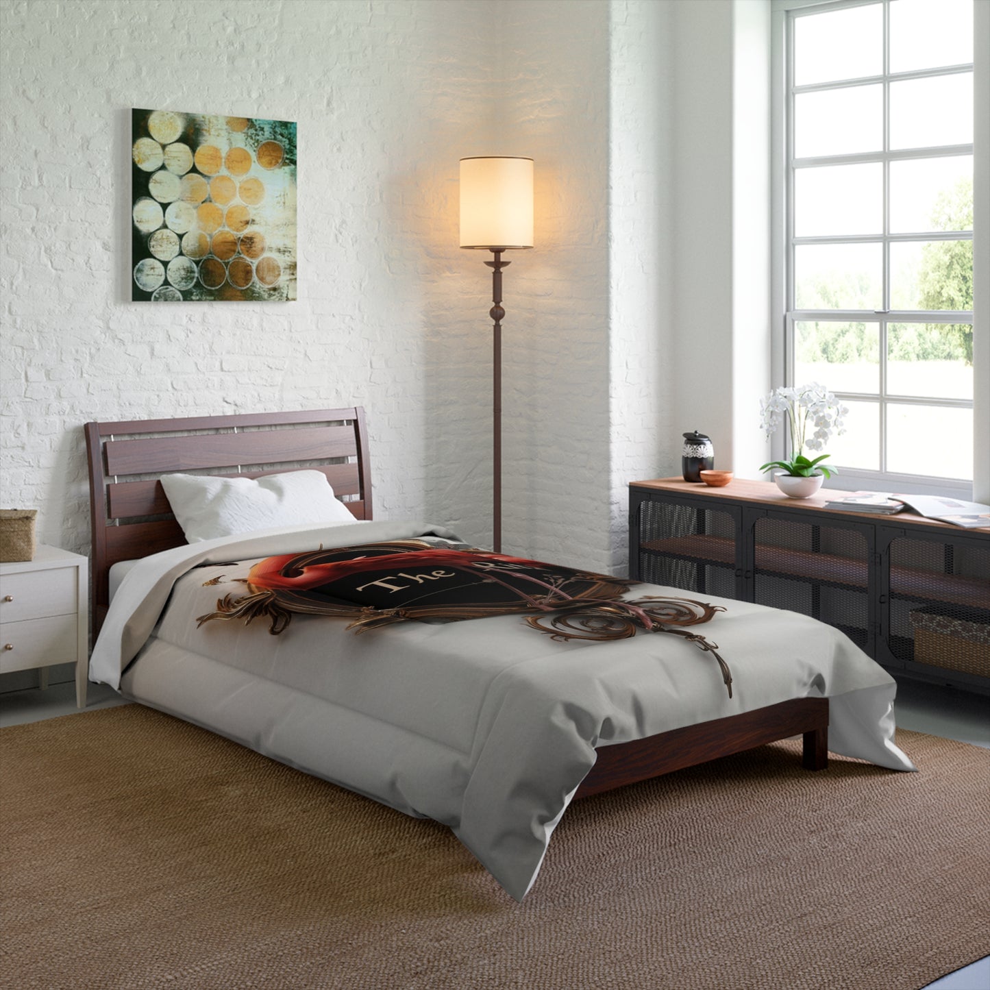 Regal Flamingo Clock Comforter – Opulent Gilded Hourglass