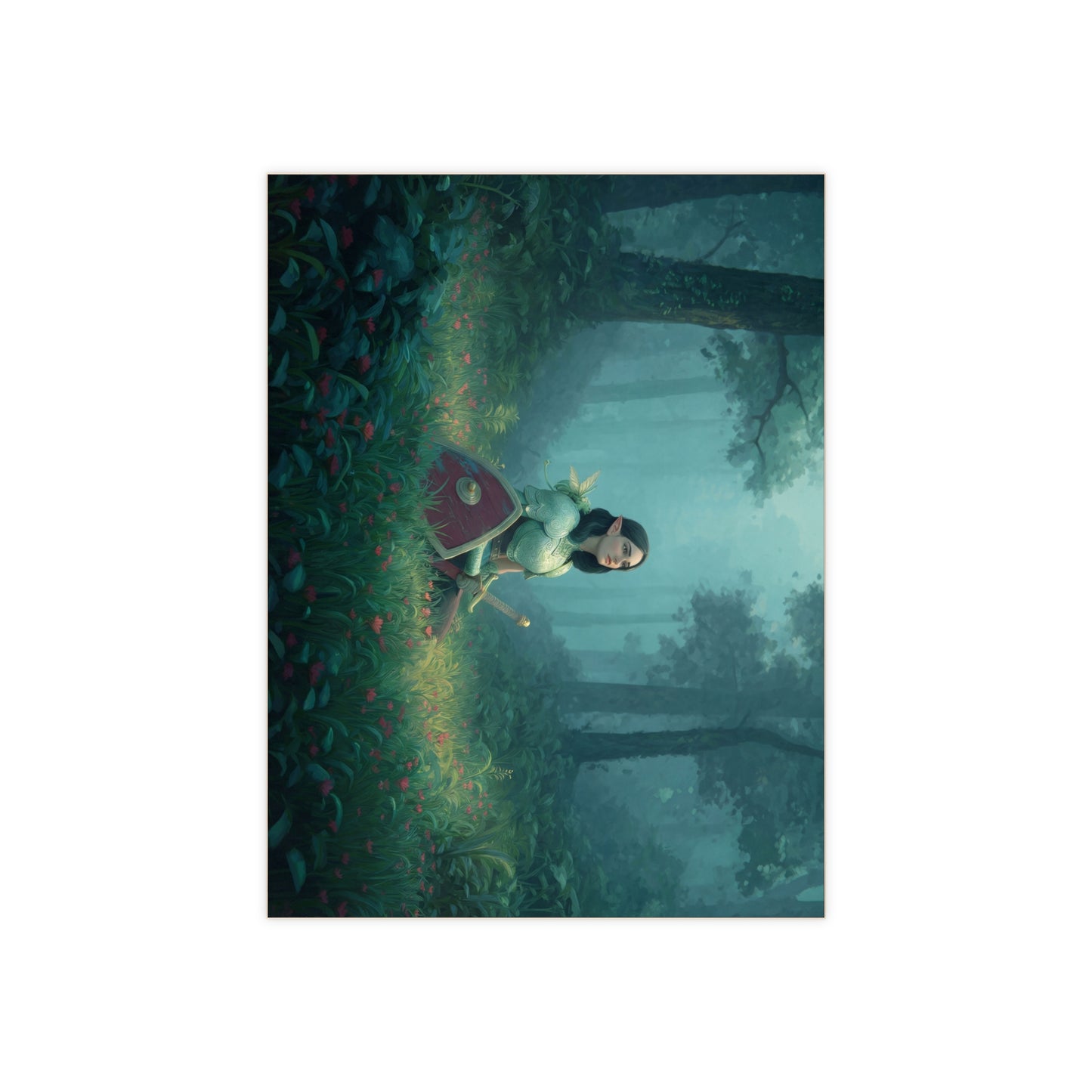 Elven Warrior in Misty Grove Ceramic Photo Tile – Guardian of Whispering Woods