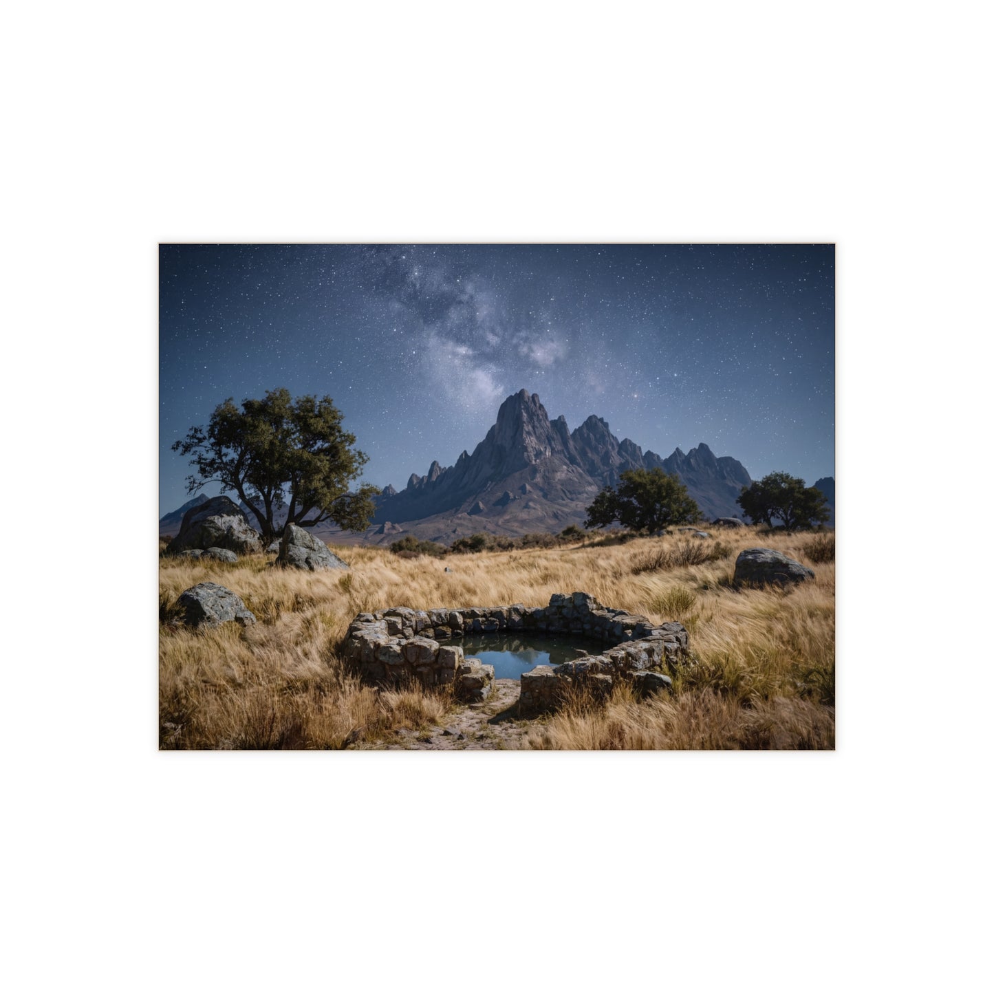 Starlit Mountain Spring Ceramic Photo Tile – Whispering Peaks Under Milky Way