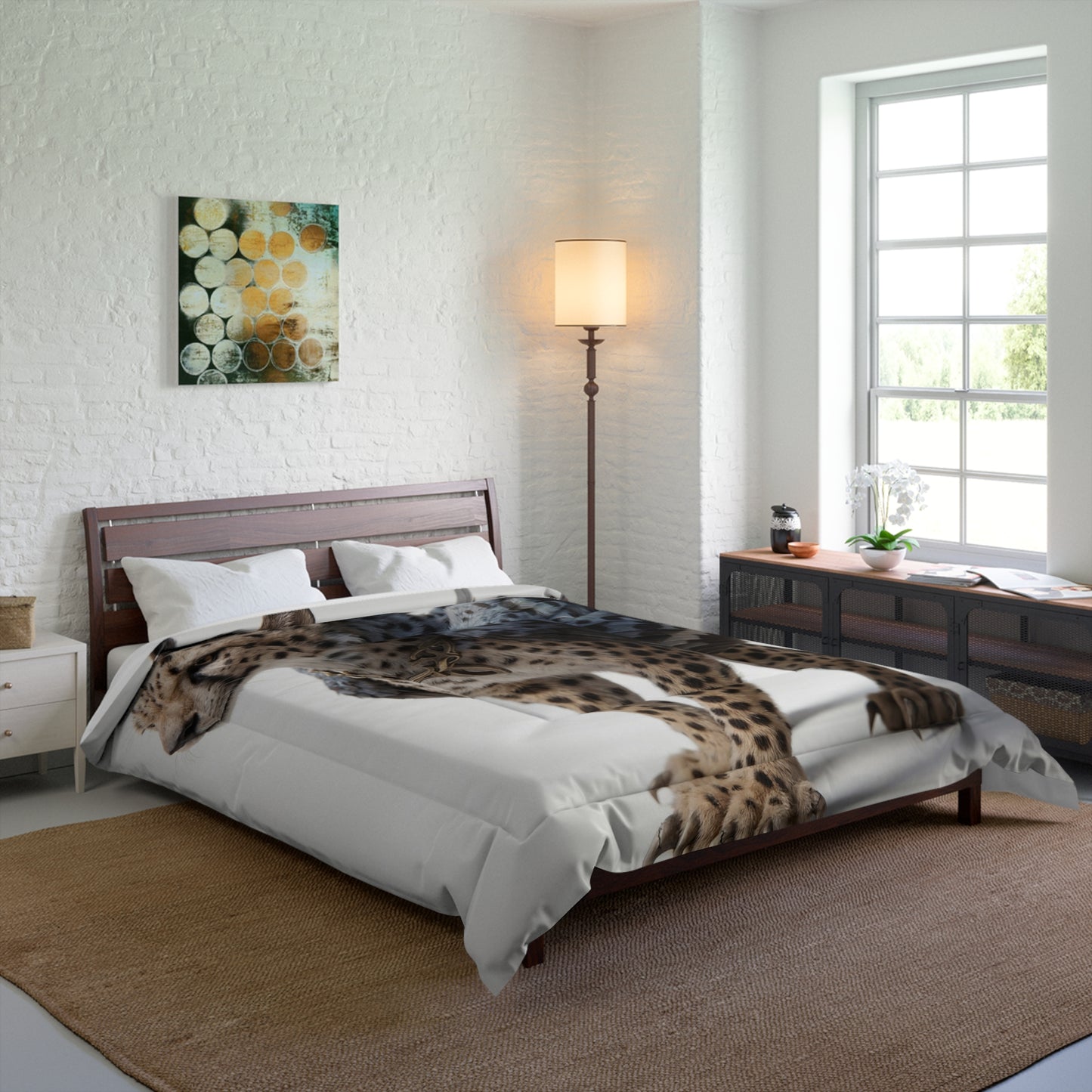 Winged Cheetah Comforter – Shadowed Feline Flight Dreamscape