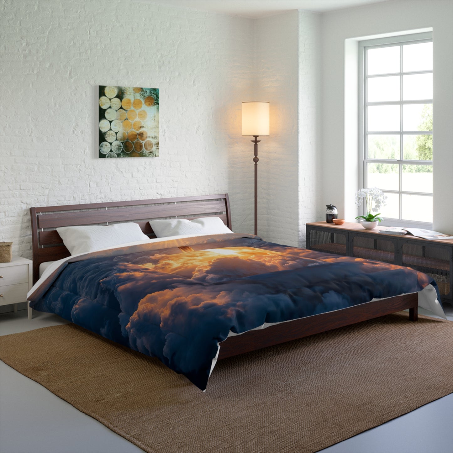 Rocket Ascension Comforter – Sunburst Launch Through Cloudscape
