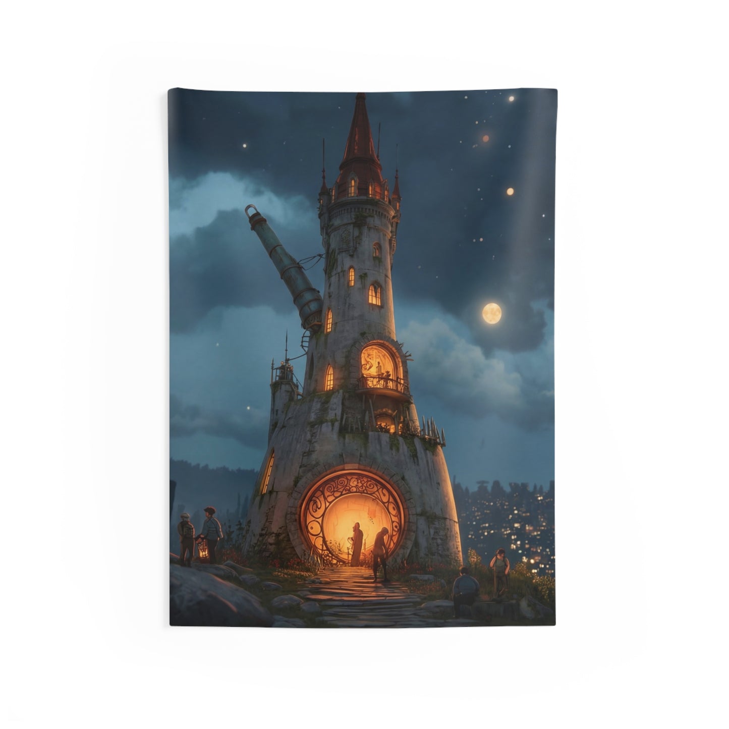 Starlit Observatory Tower Tapestry – Midnight Skywatcher’s Haven