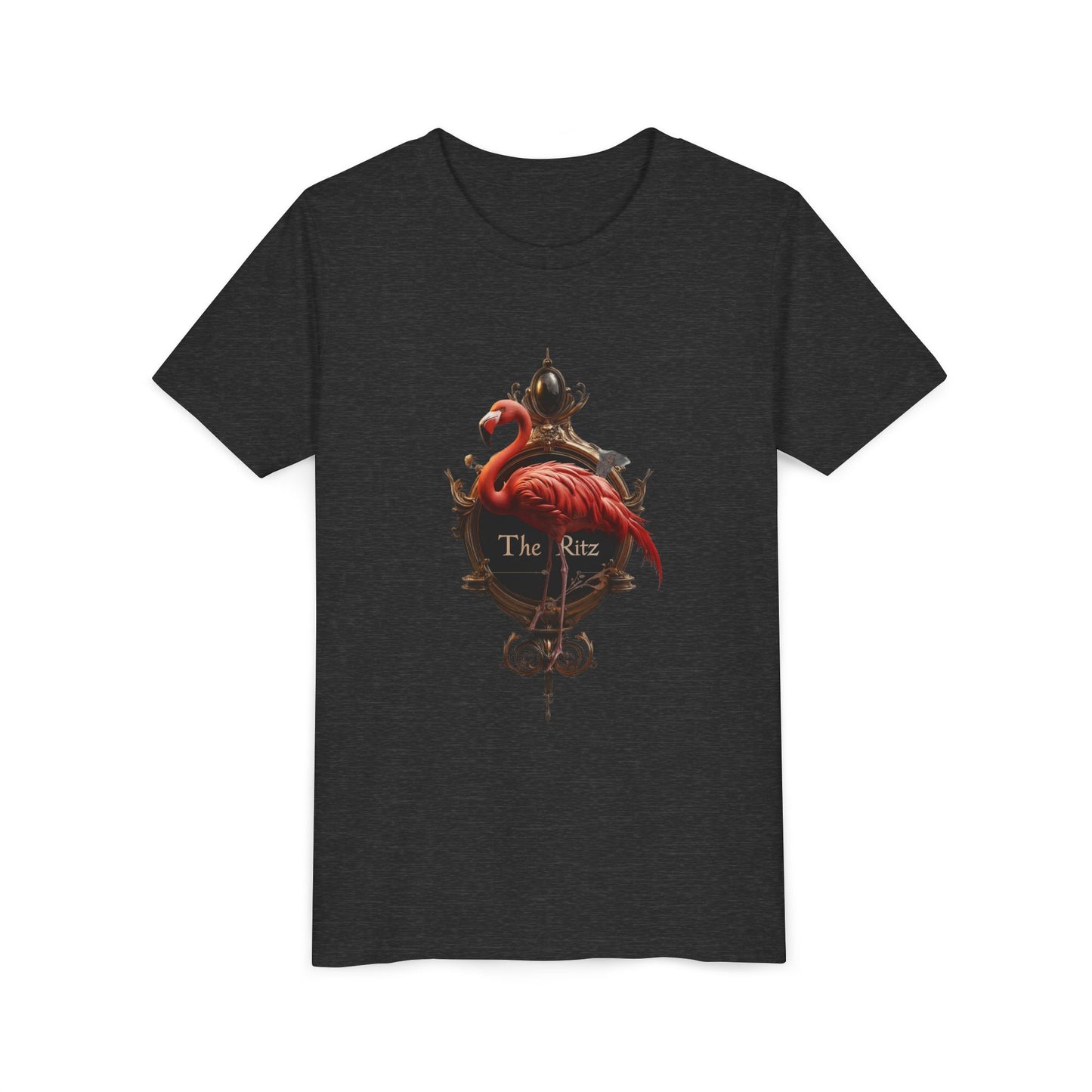 Ornate Frame Flamingo Youth Short Sleeve Tee – Gilded Ritz Garden Emblem