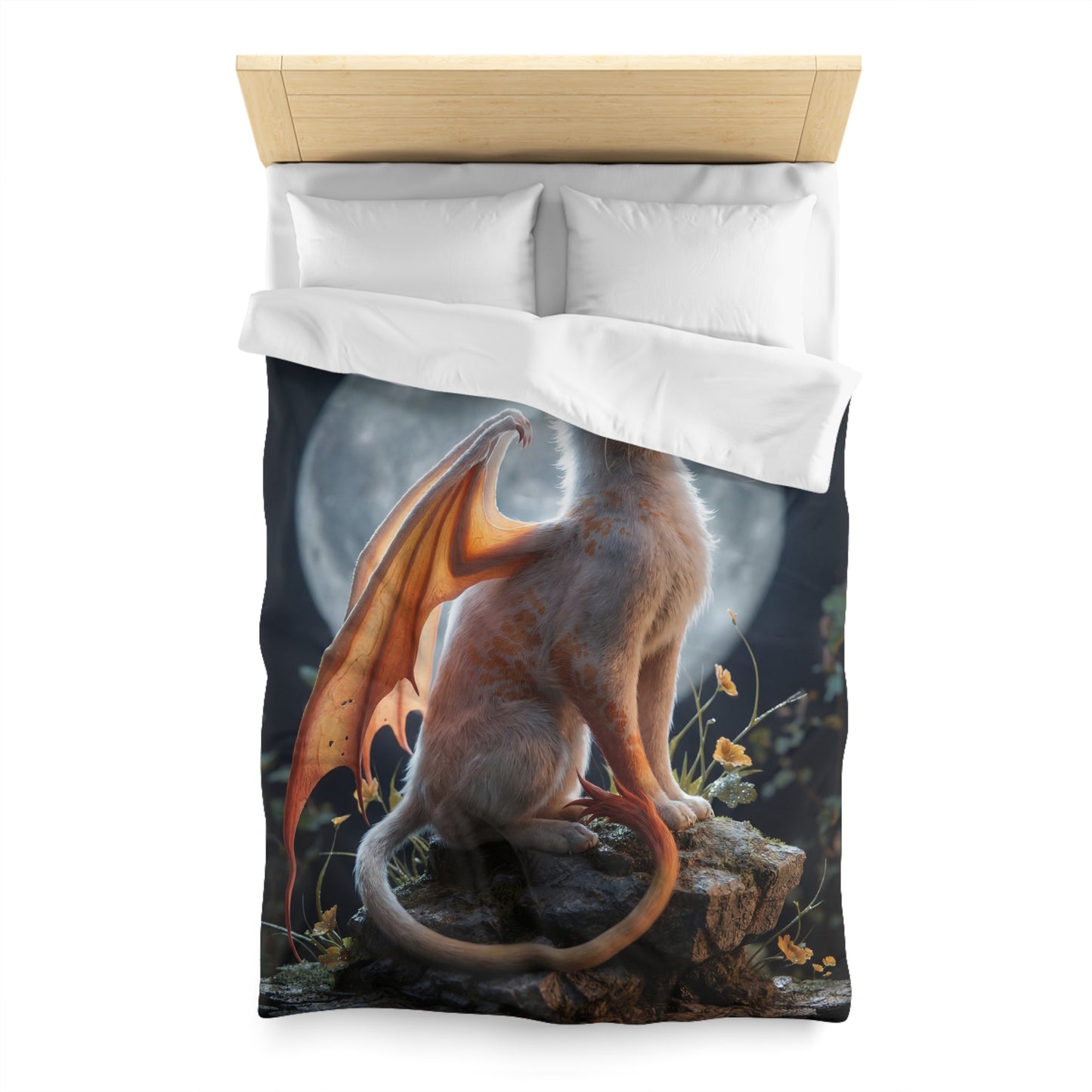 Lunar Dragon Cat Microfiber Duvet Cover – Moonlit Sentinel Dreamscape