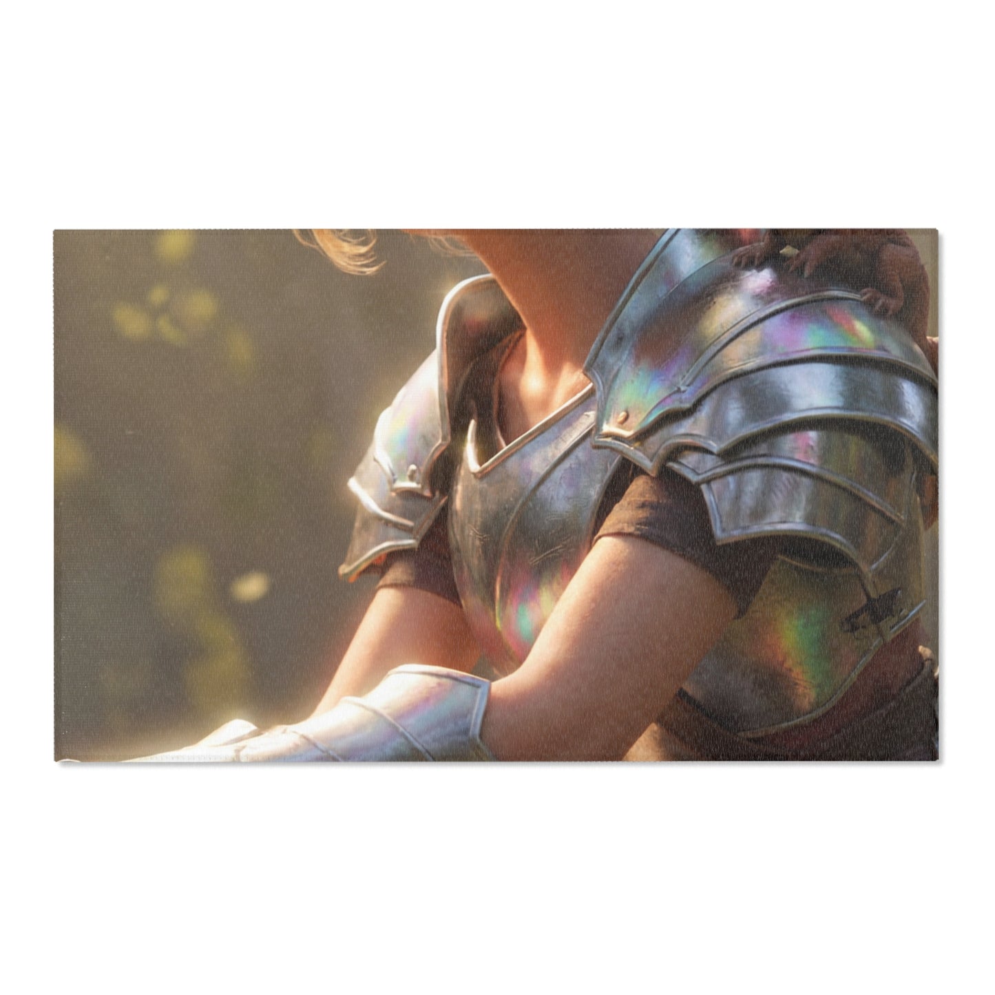 Elf Knight with Dragon Companion Area Rugs – Sunlit Forest Sanctuary