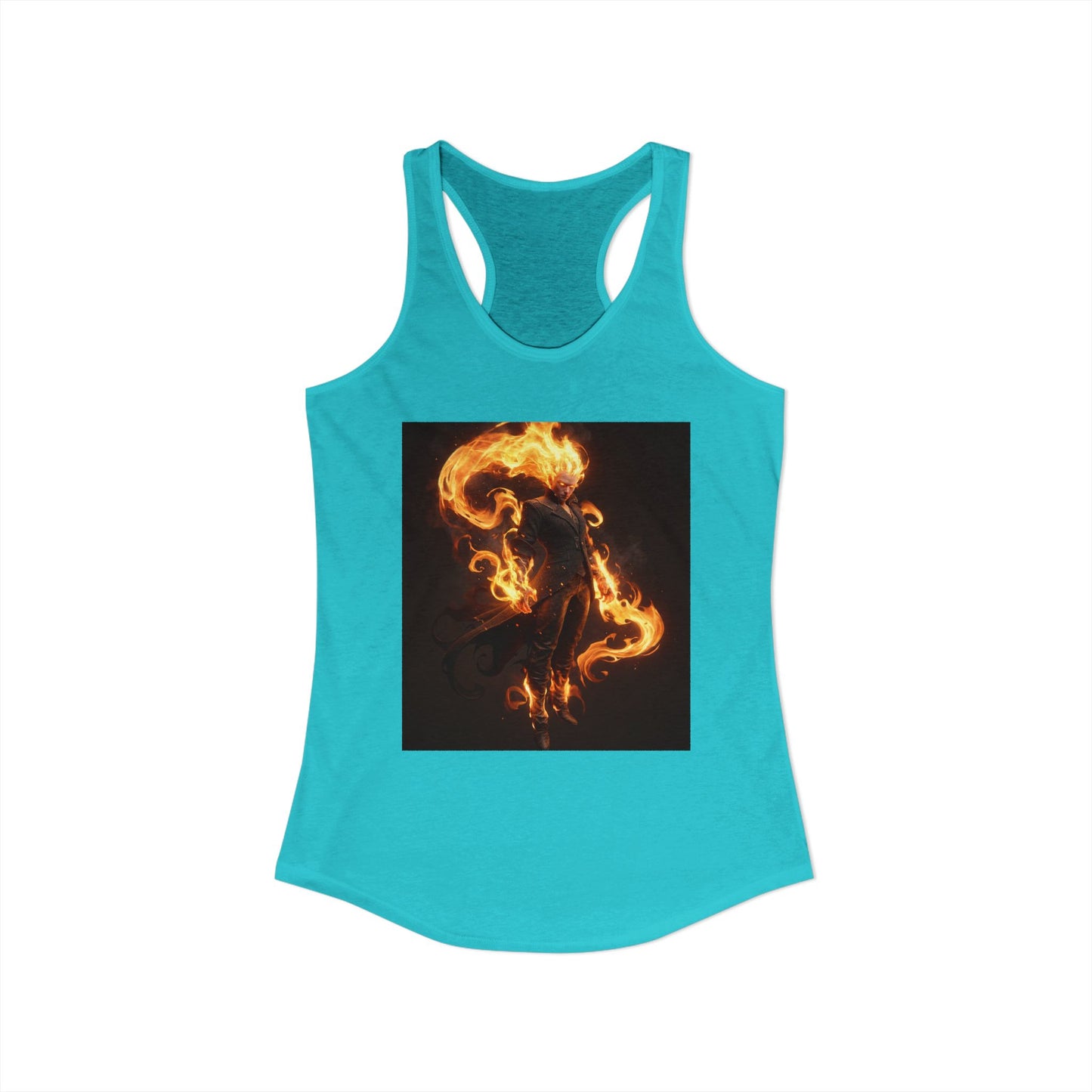 Inferno Walker Women's Ideal Racerback Tank – Fiery Guardian Silhouette