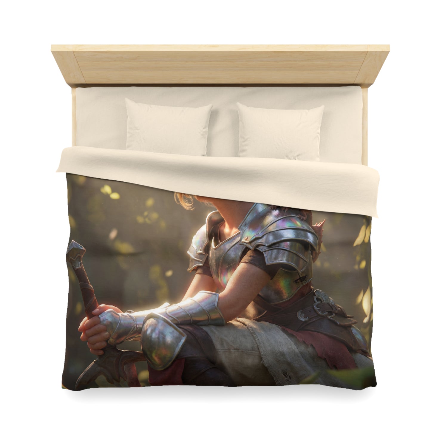 Elven Knight with Dragon Microfiber Duvet Cover – Iridescent Guardian Resting