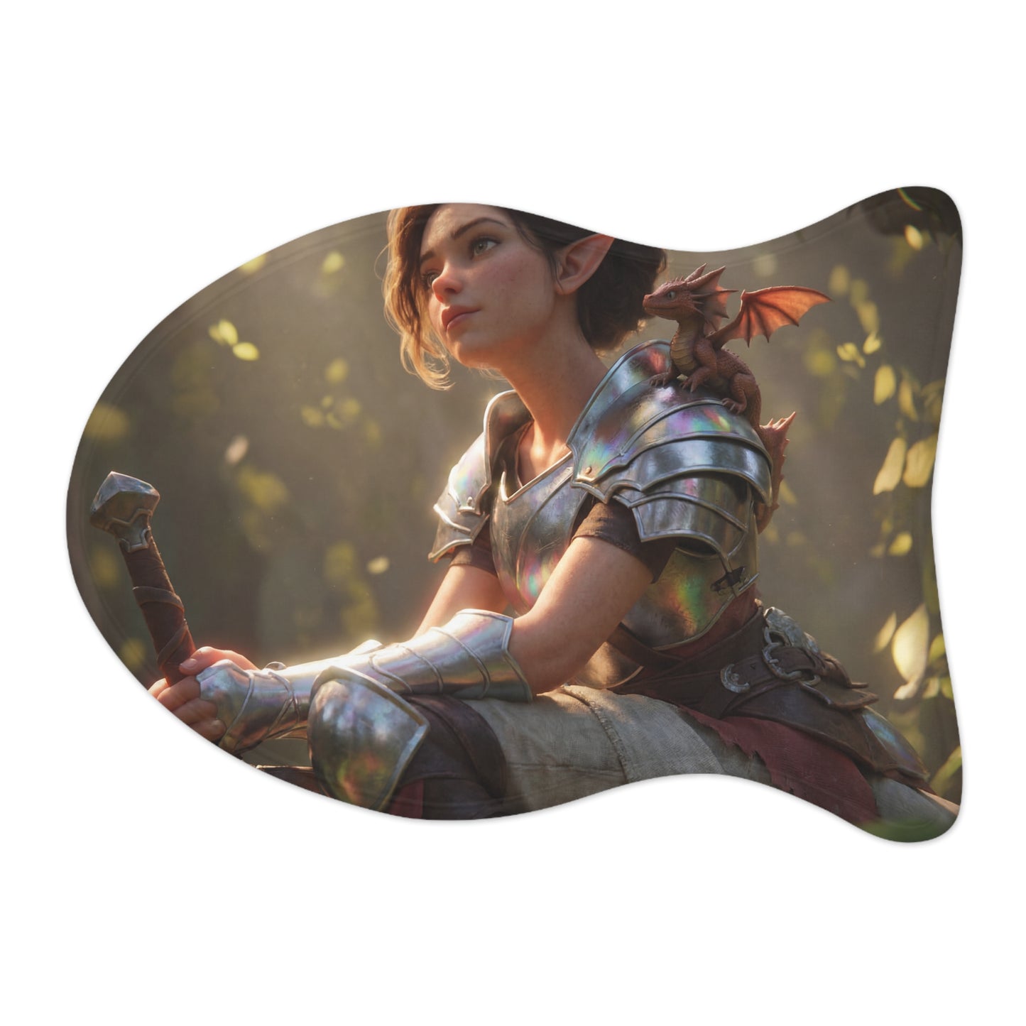 Elven Guardian with Dragon Pet Feeding Mats – Iridescent Armor and Forest Companion