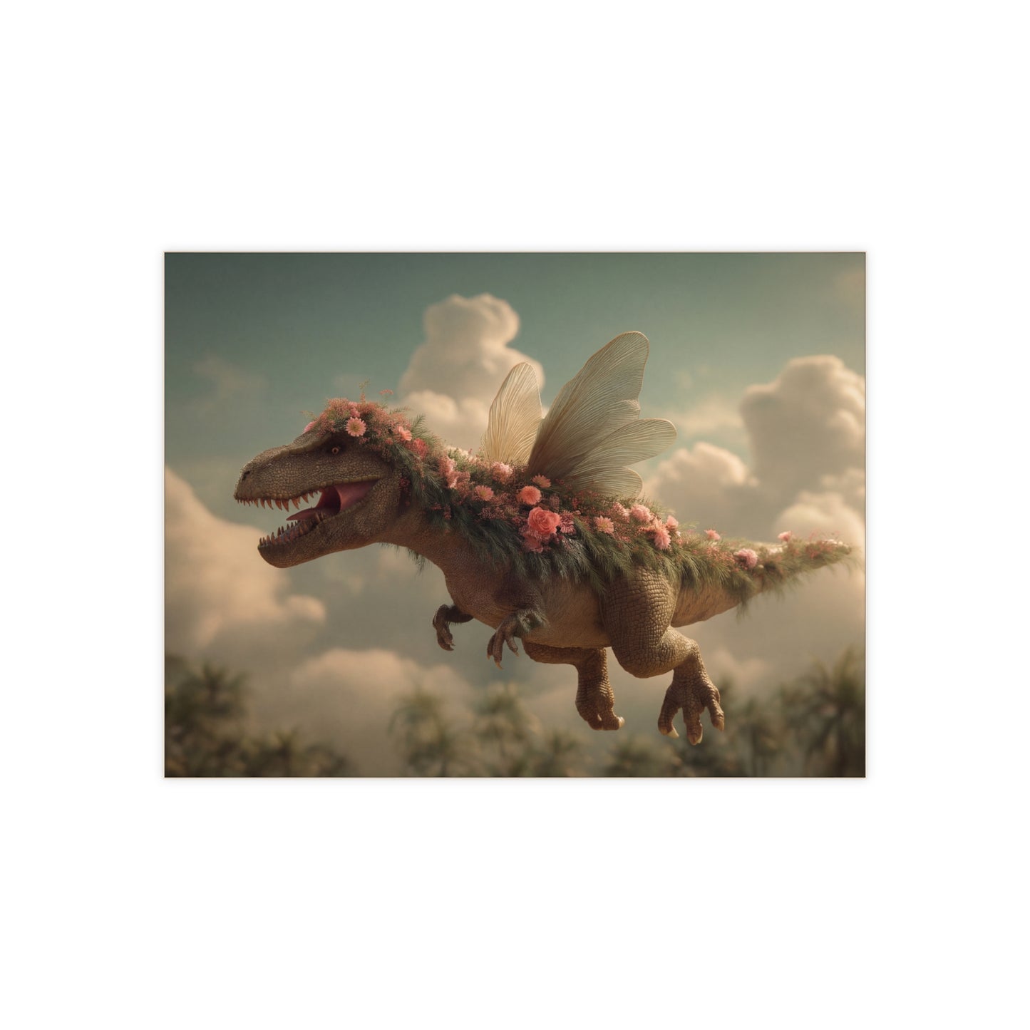 Floral Winged Tyrannosaurus Ceramic Photo Tile – Skyborne Garden Guardian